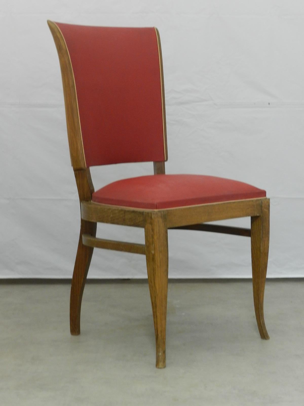 Set of six French Art Deco dining chairs, circa 1930
Recover or restore
Original vintage condition
Frames are sound and solid.
  