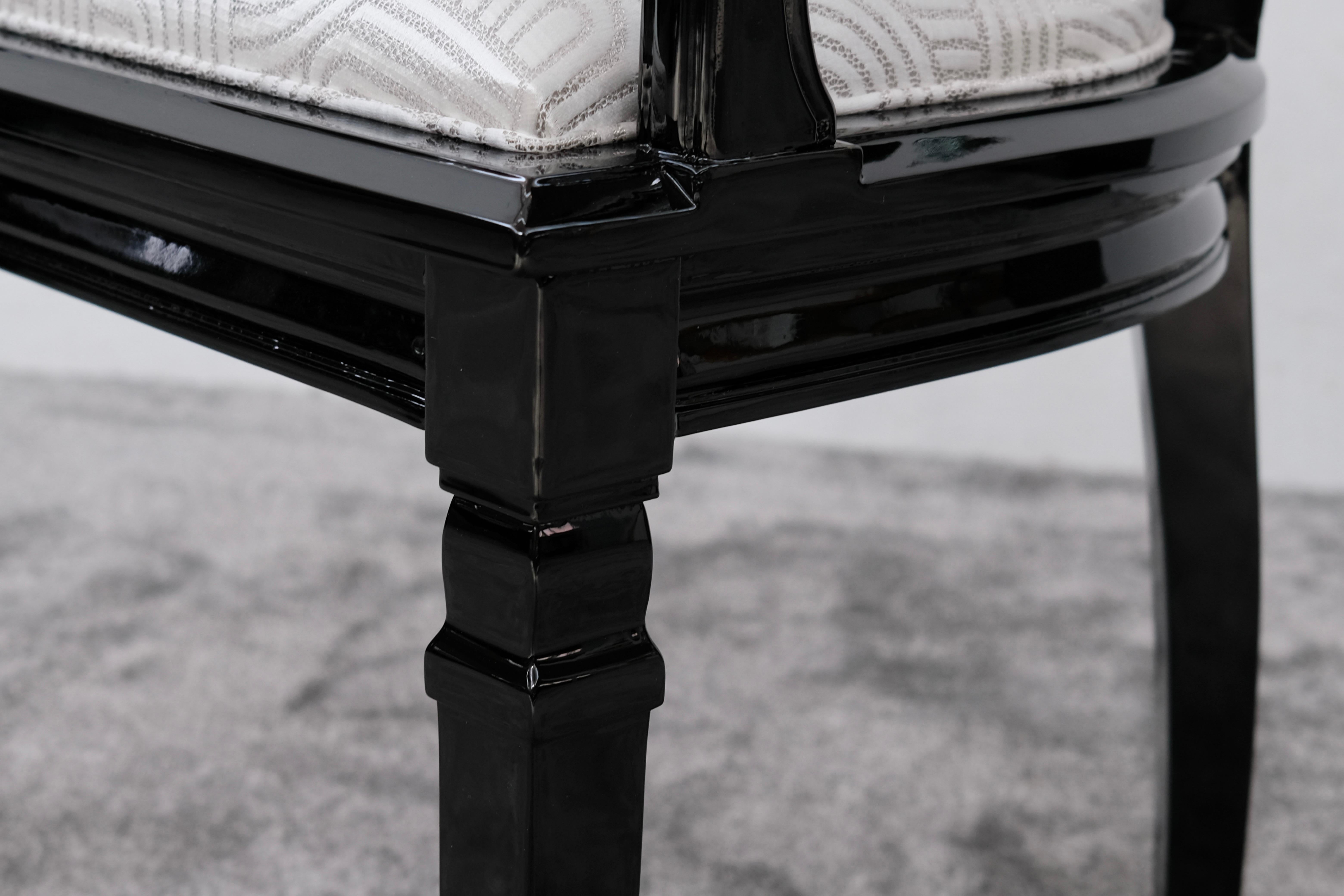 Sei sedie da pranzo Art Déco, nero lucido con impiallacciatura di Macassar, Francia anni '30 in vendita 3