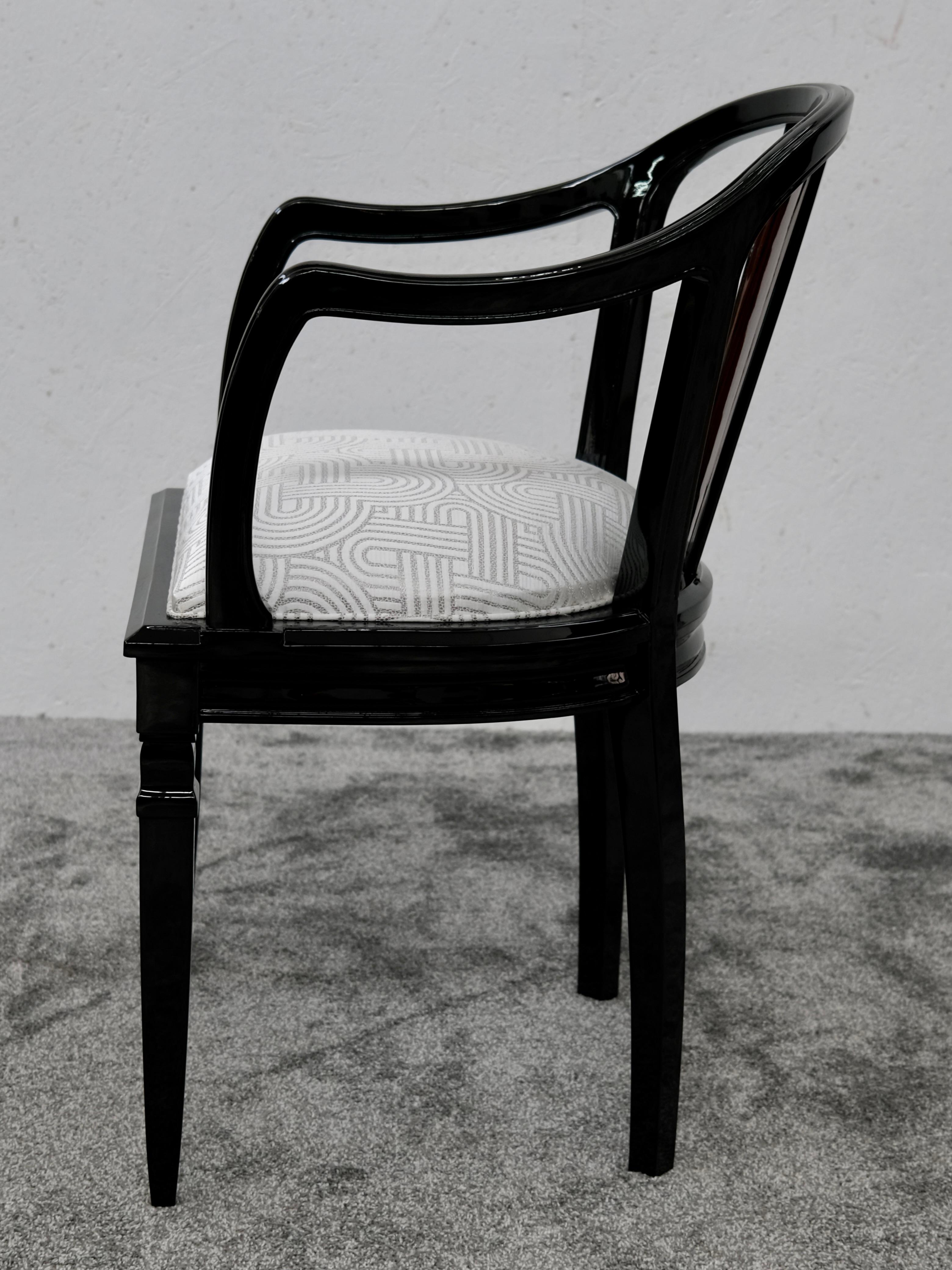 Sei sedie da pranzo Art Déco, nero lucido con impiallacciatura di Macassar, Francia anni '30 in vendita 4