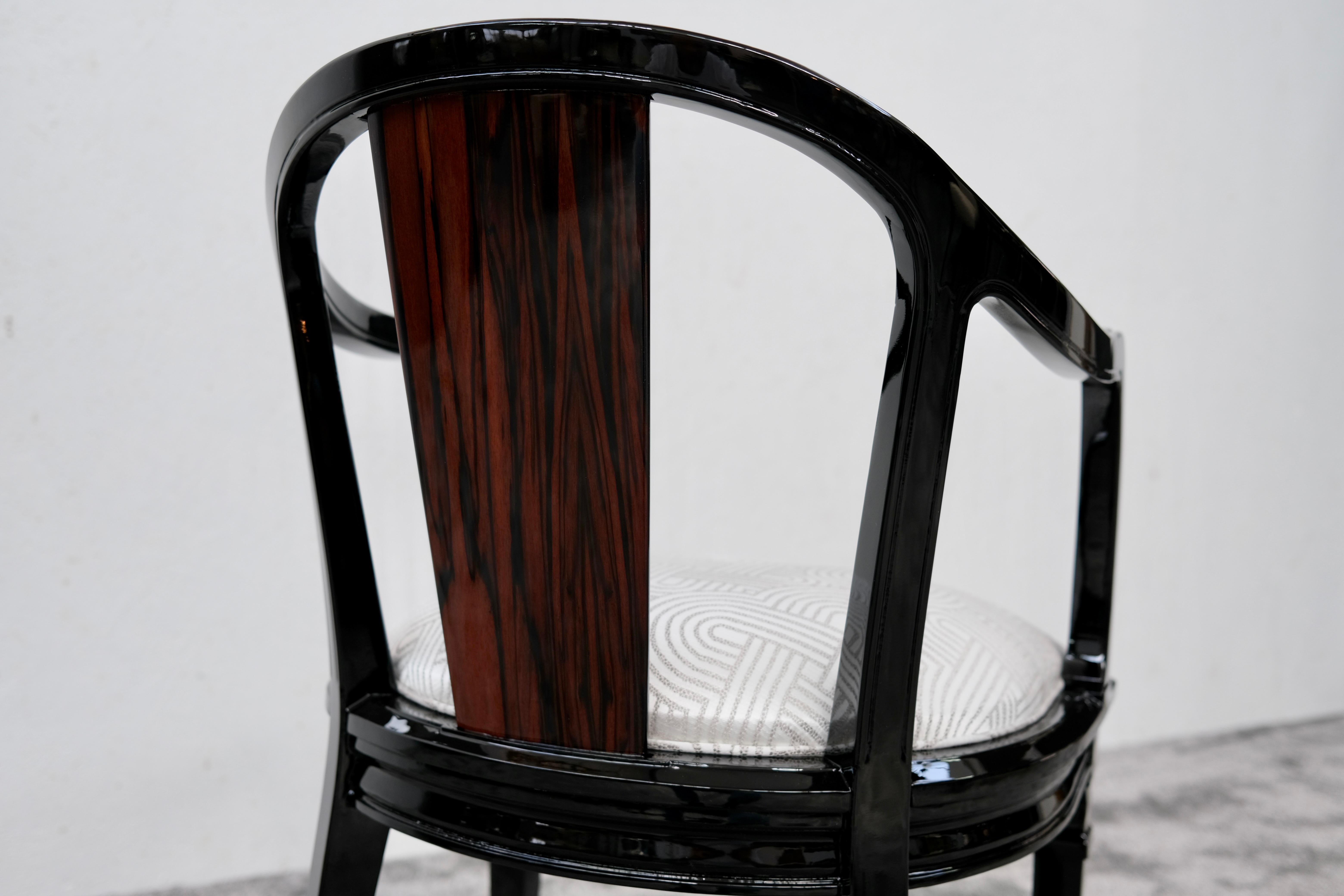 Sei sedie da pranzo Art Déco, nero lucido con impiallacciatura di Macassar, Francia anni '30 in vendita 6