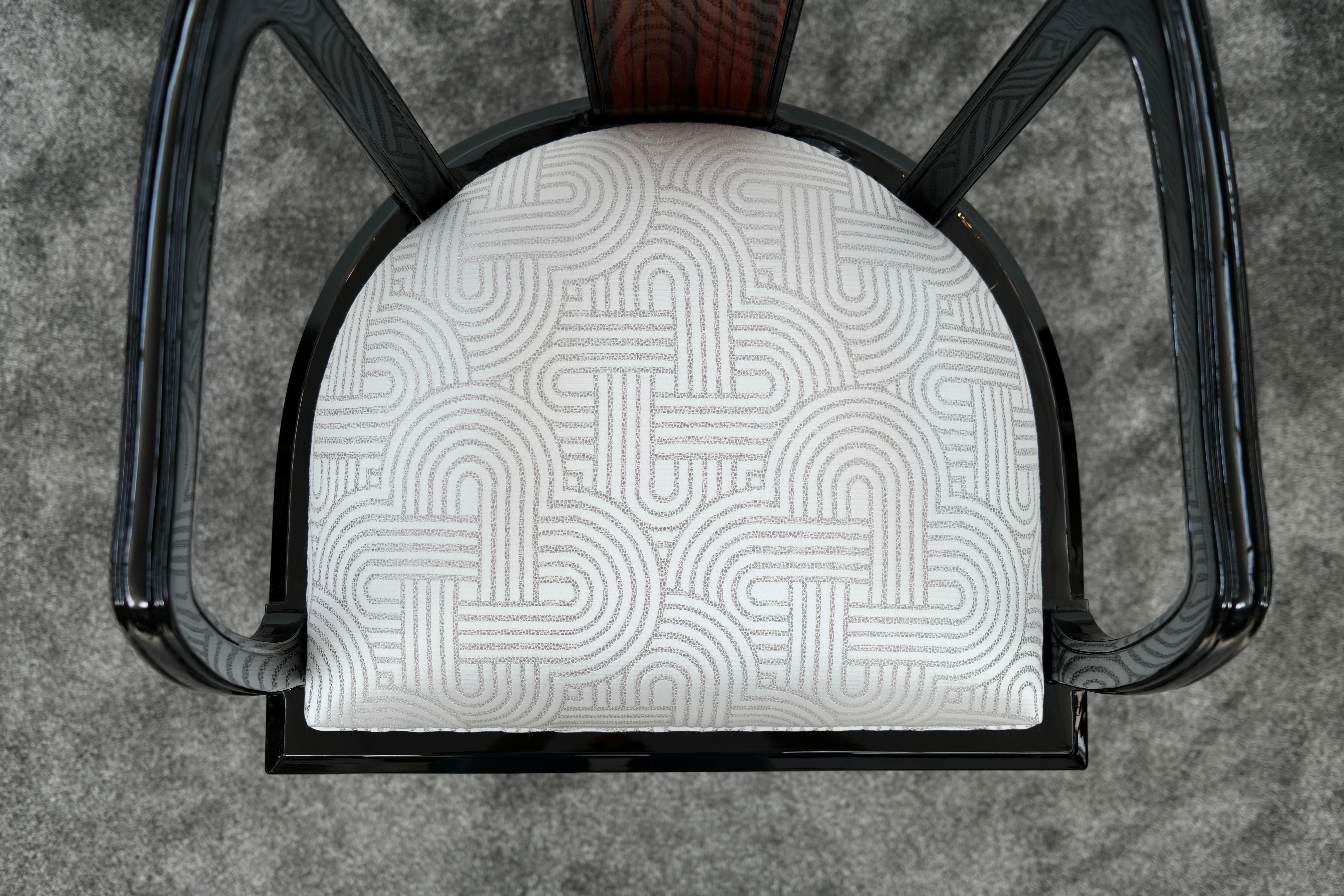 Sei sedie da pranzo Art Déco, nero lucido con impiallacciatura di Macassar, Francia anni '30 in vendita 7