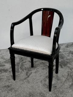 Six chaises de salle à manger Art Déco, noir brillant avec placage de macassar, France, années 1930