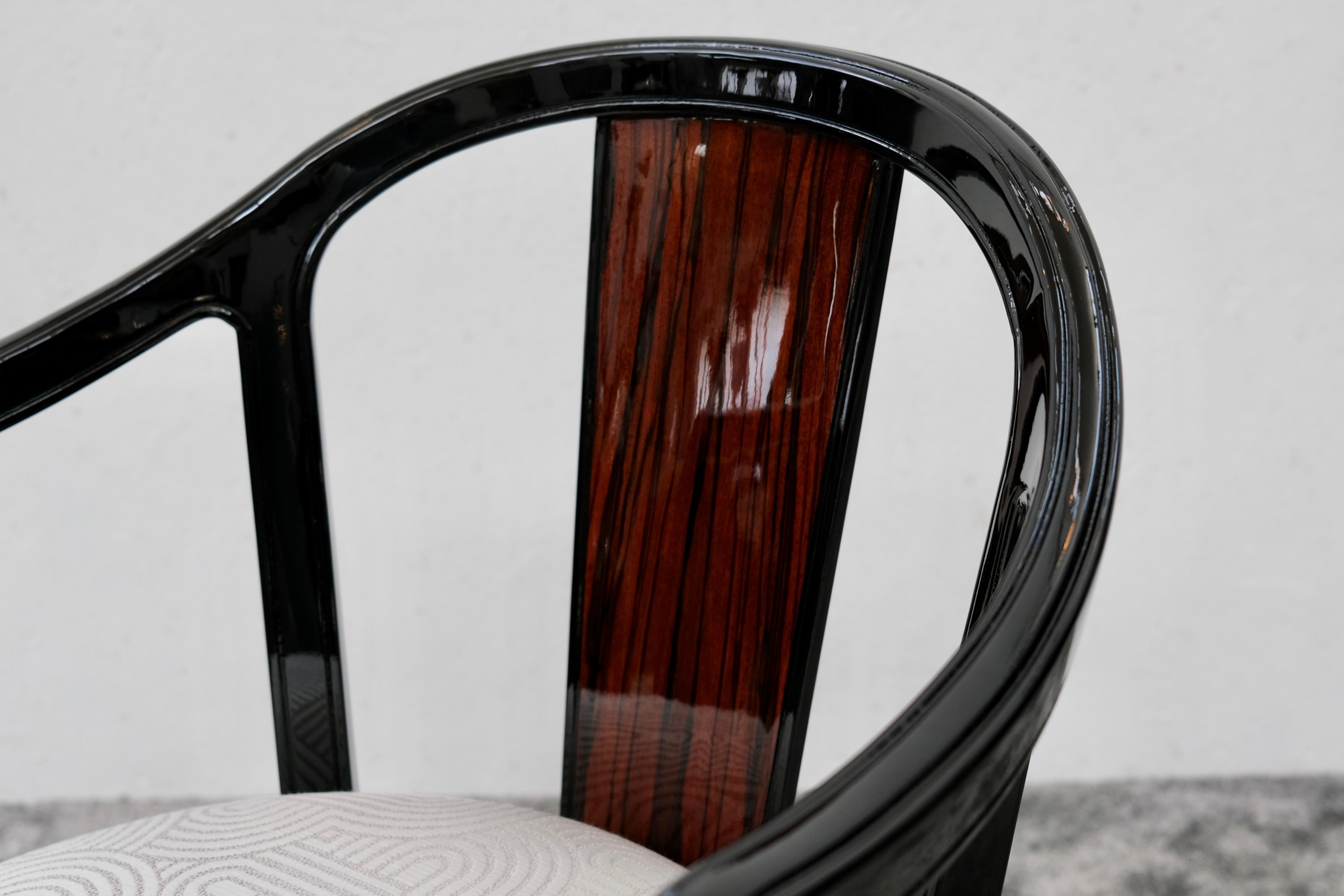 Faggio Sei sedie da pranzo Art Déco, nero lucido con impiallacciatura di Macassar, Francia anni '30 in vendita