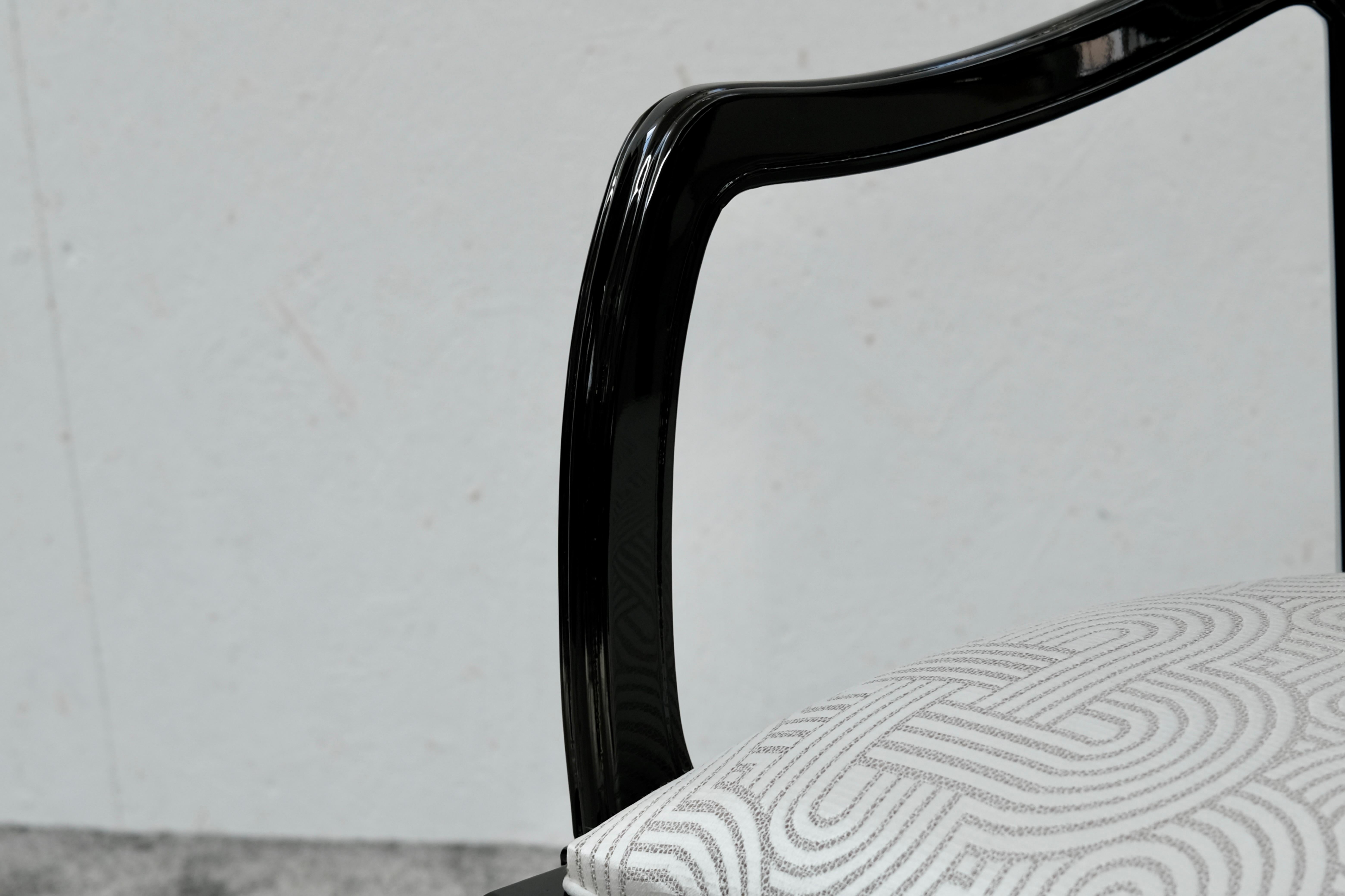 Sei sedie da pranzo Art Déco, nero lucido con impiallacciatura di Macassar, Francia anni '30 in vendita 1