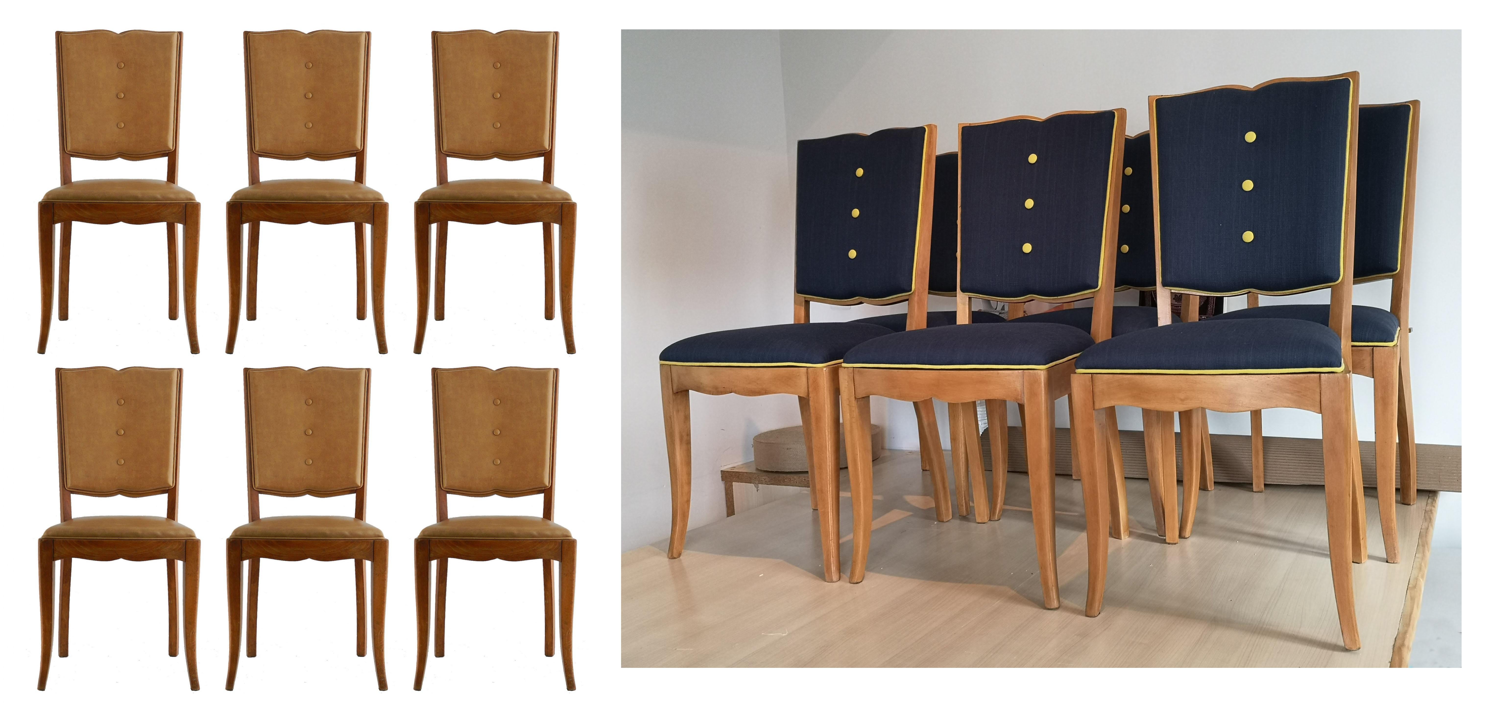 Six Art Deco Dining Chairs Moustache Back to Restore Recover French, circa 1930 In Good Condition In Labrit, Landes