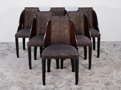 Six chaises de salle à manger Art déco, teintées « Nutwood », laquées brillantes, France, années 1930