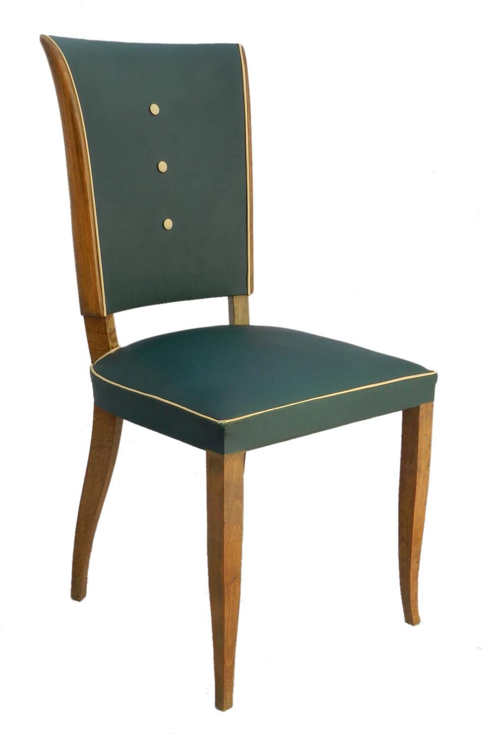 Six Art Deco dining chairs French circa 1930 midcentury
Classic Leleu shape chairs
Use as are in original vintage condition with minor faults of age and use
Alternatively recover and / or customize.
Please ask if you would like a very reasonable