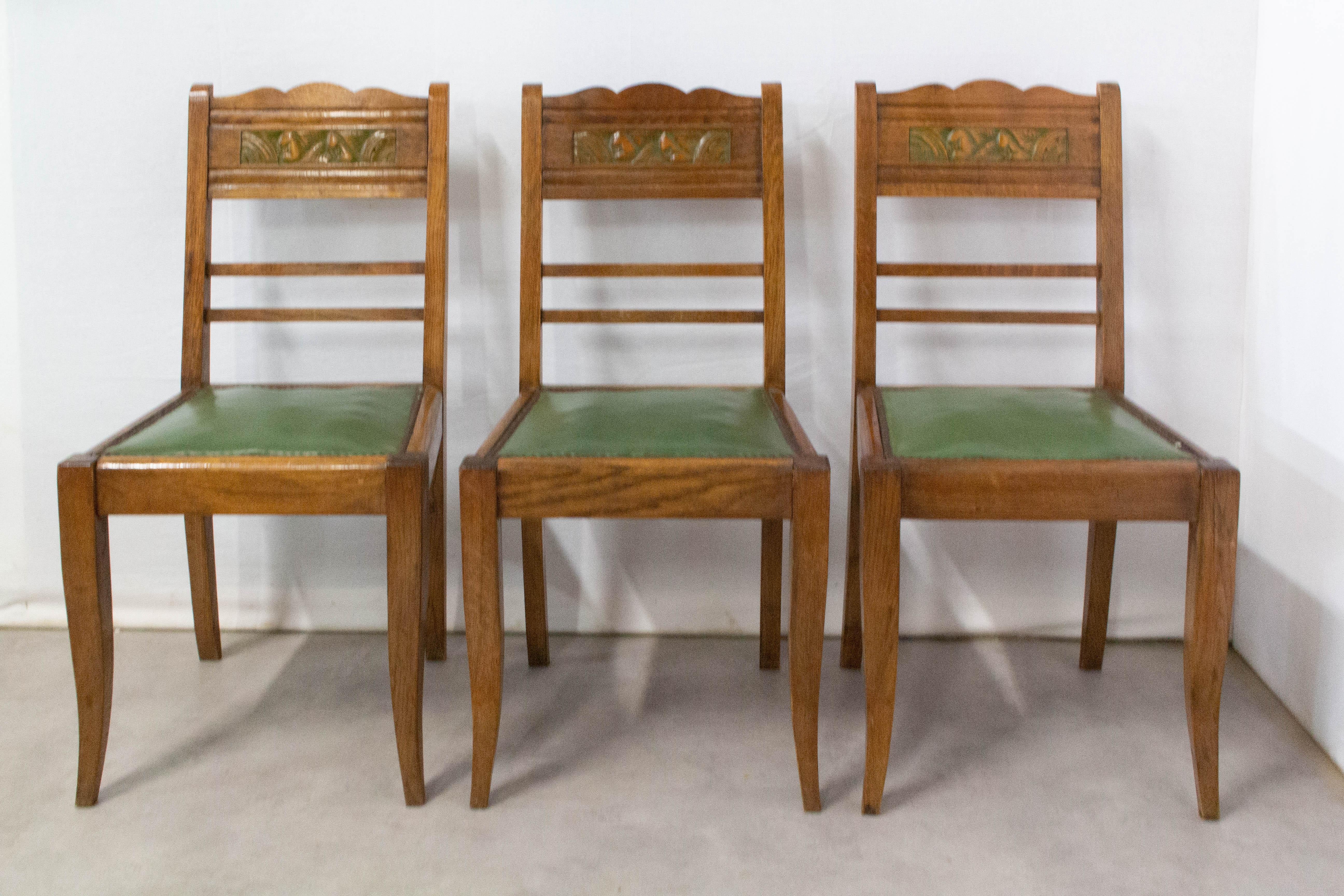 green and oak dining chairs