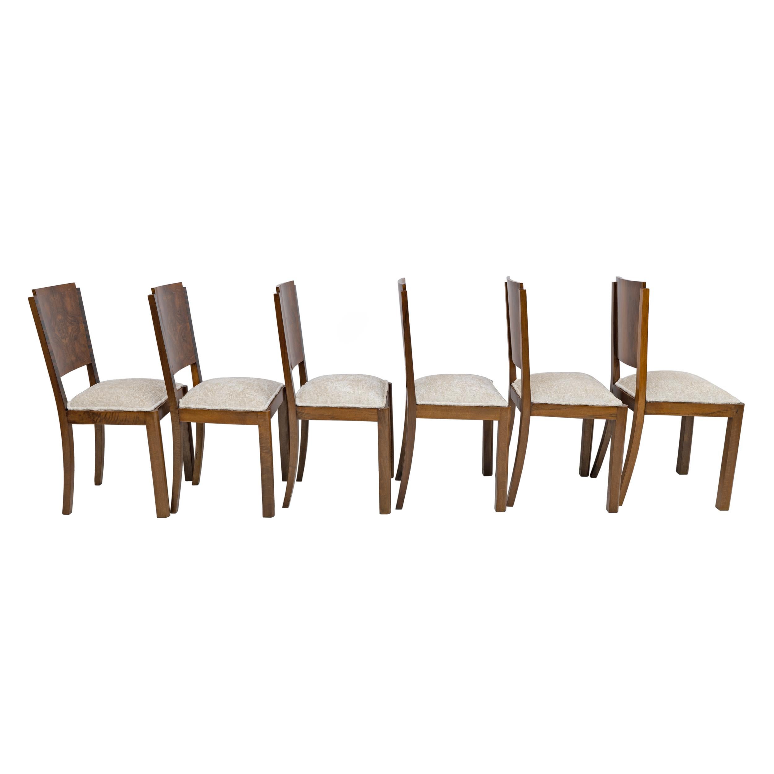 Six Art Dèco Italian Walnut Dining Chairs, 1940s For Sale 5