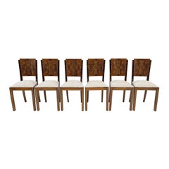 Six Art Dèco Italian Walnut Dining Chairs, 1940s