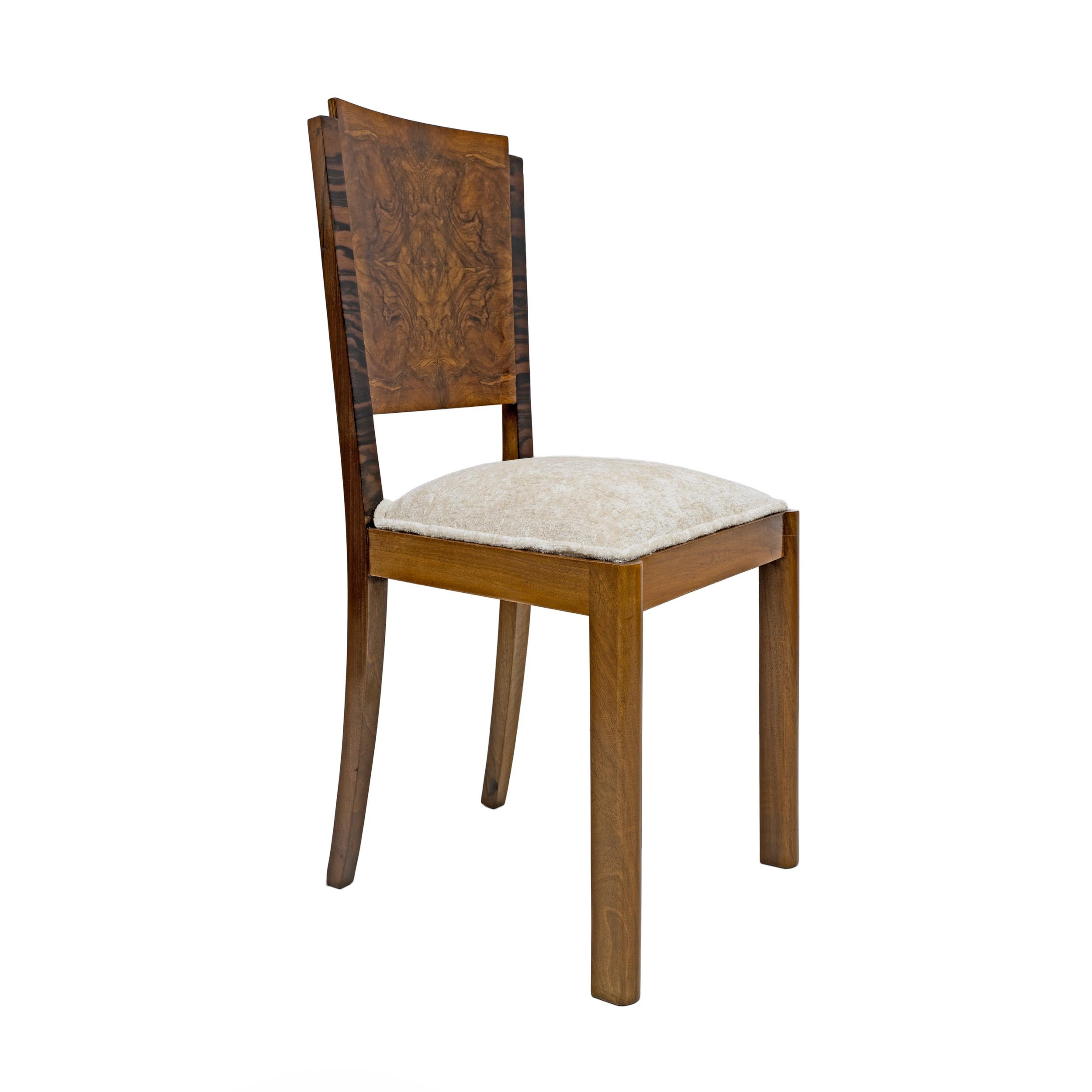 Six Art Dèco Italian Walnut Dining Chairs, 1940s In Good Condition For Sale In Puglia, Puglia