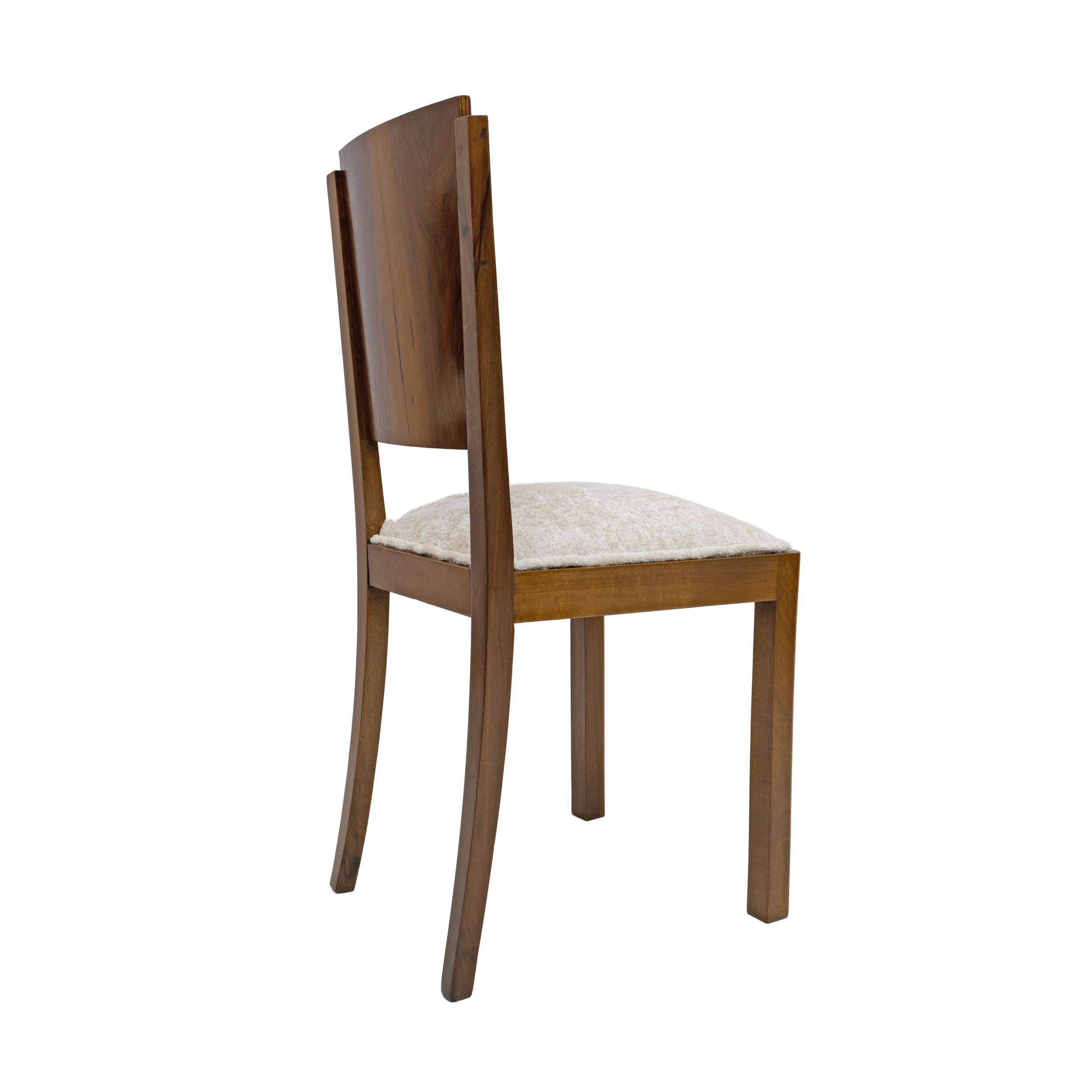 Bouclé Six Art Dèco Italian Walnut Dining Chairs, 1940s For Sale