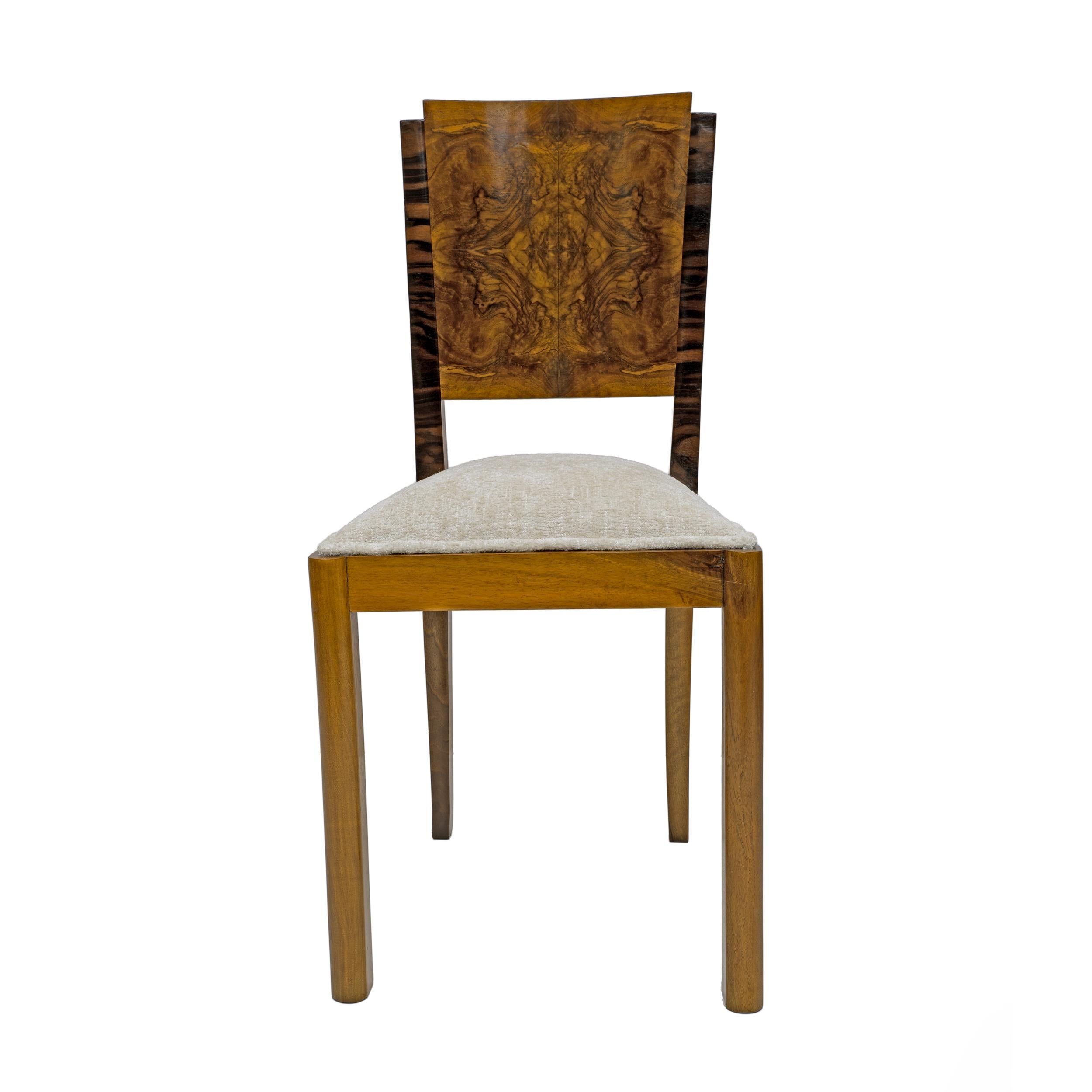 Six Art Dèco Italian Walnut Dining Chairs, 1940s For Sale 1