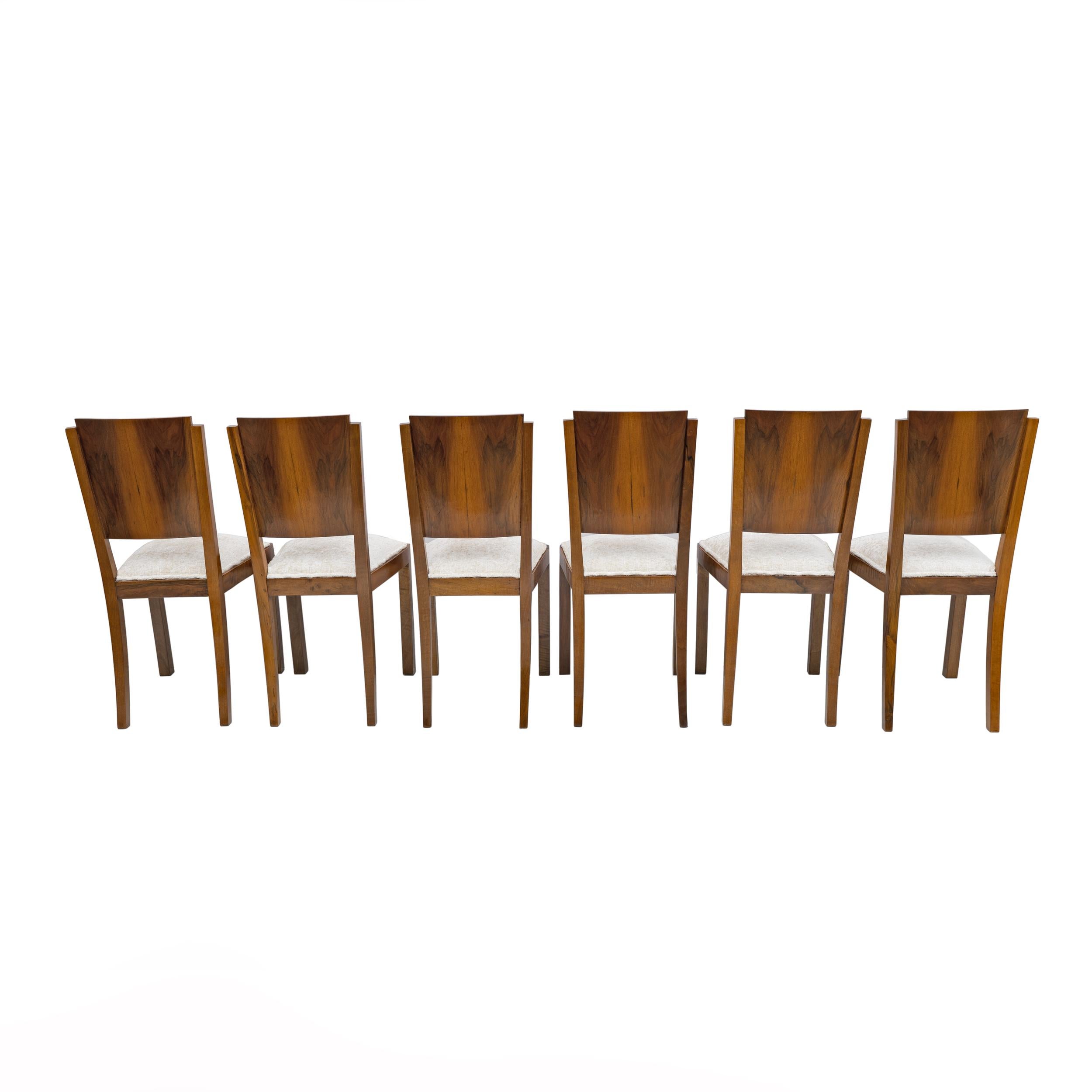 Six Art Dèco Italian Walnut Dining Chairs, 1940s For Sale 2