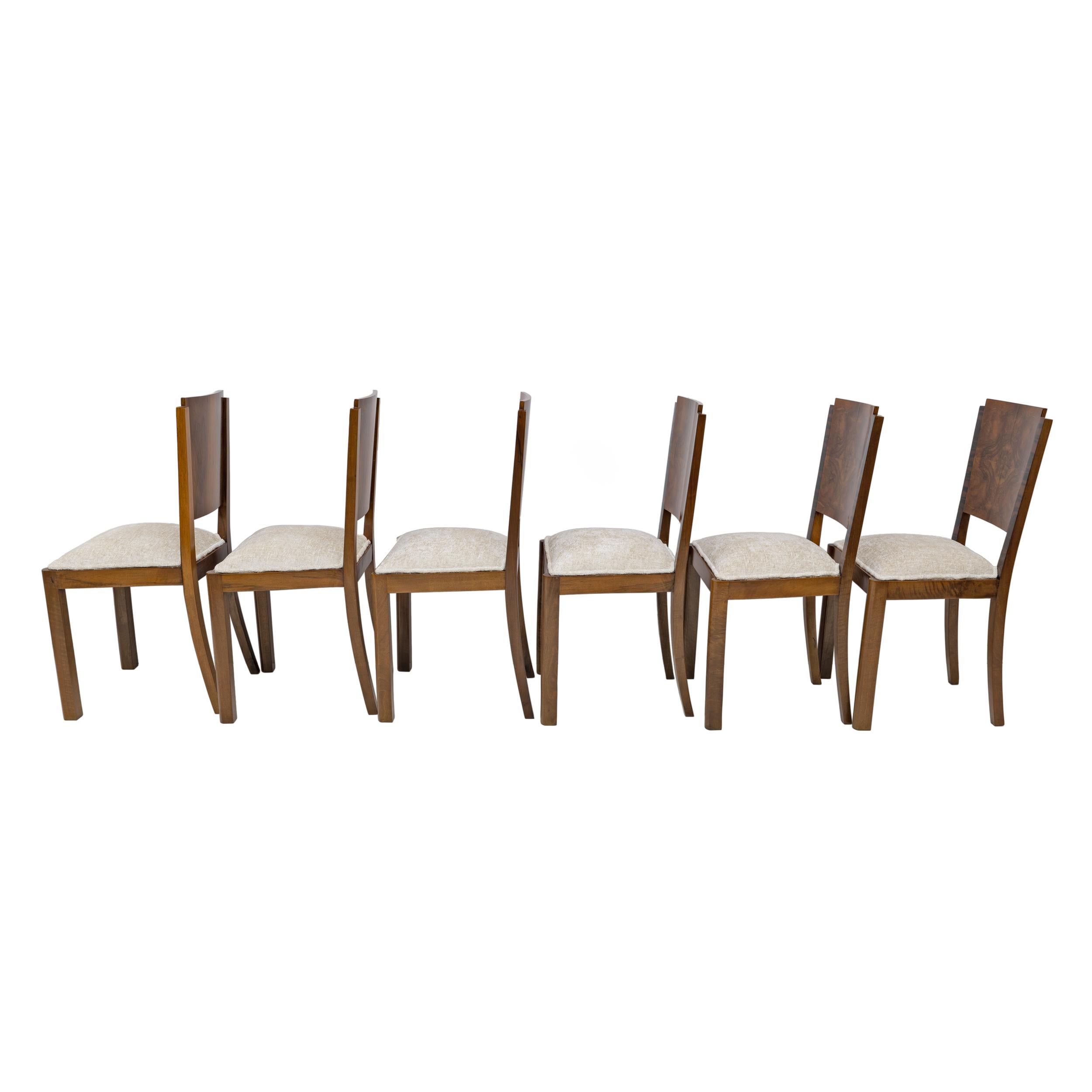Six Art Dèco Italian Walnut Dining Chairs, 1940s For Sale 3