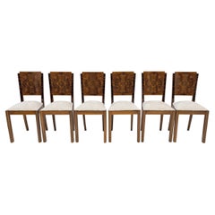 Vintage Six Art Dèco Italian Walnut Dining Chairs, 1940s