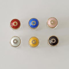 Six Art Deco Multi Colored Norwegian Silver and Enamel Salt Shakers, 1940s