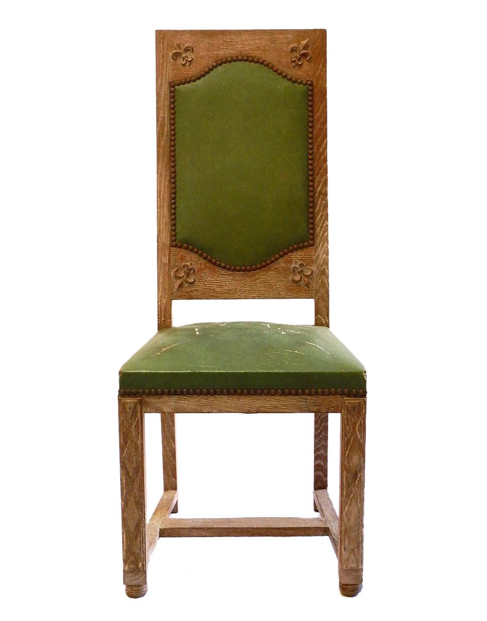 Six Arts and Crafts Dining Chairs French Limed Oak Leather to Recover  (Polster)