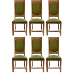 Six Arts and Crafts Dining Chairs French Limed Oak Leather to Recover 