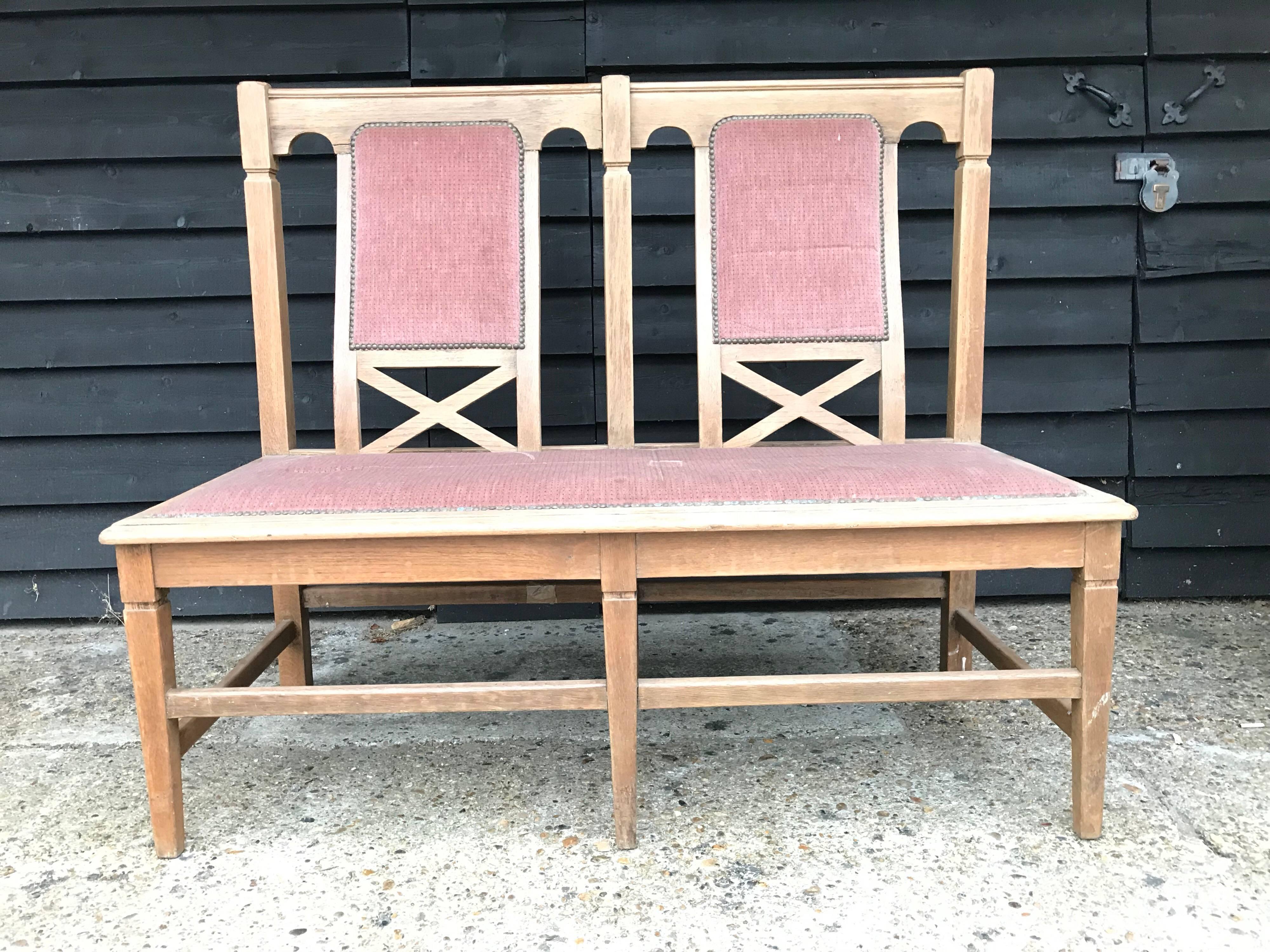 Six Arts & Crafts Matching Oak Cafe Settles or Loveseats with Shaped Back Rests 3