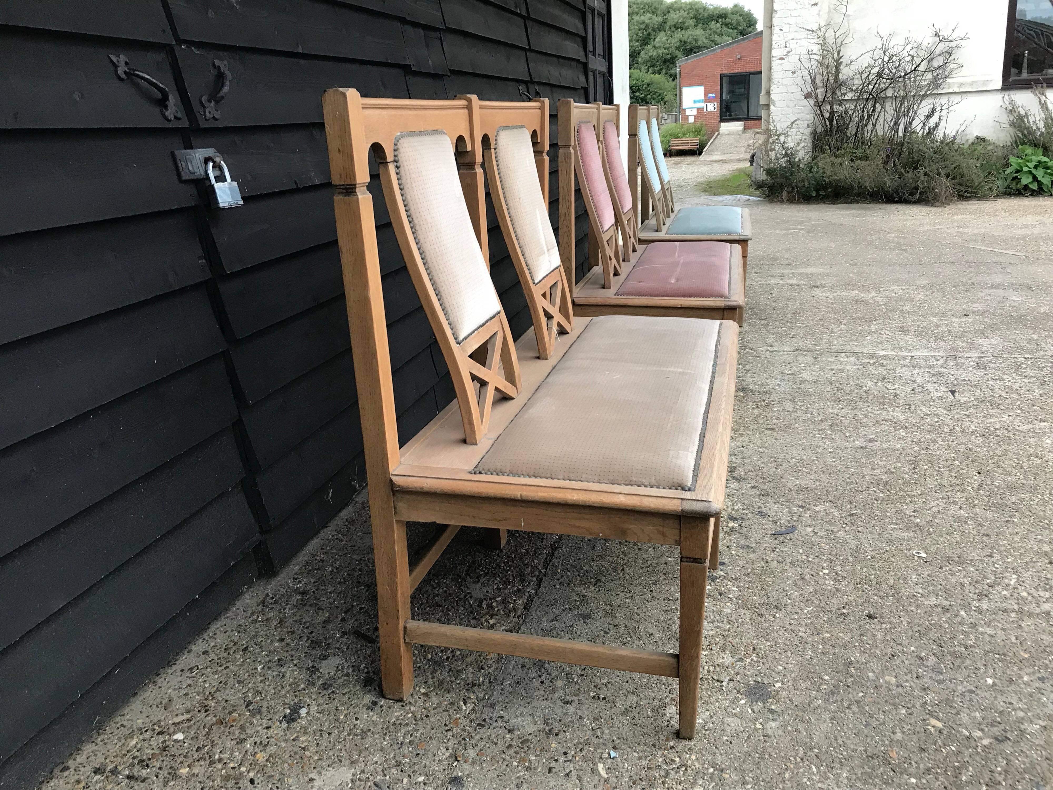 Scottish Six Arts & Crafts Matching Oak Cafe Settles or Loveseats with Shaped Back Rests
