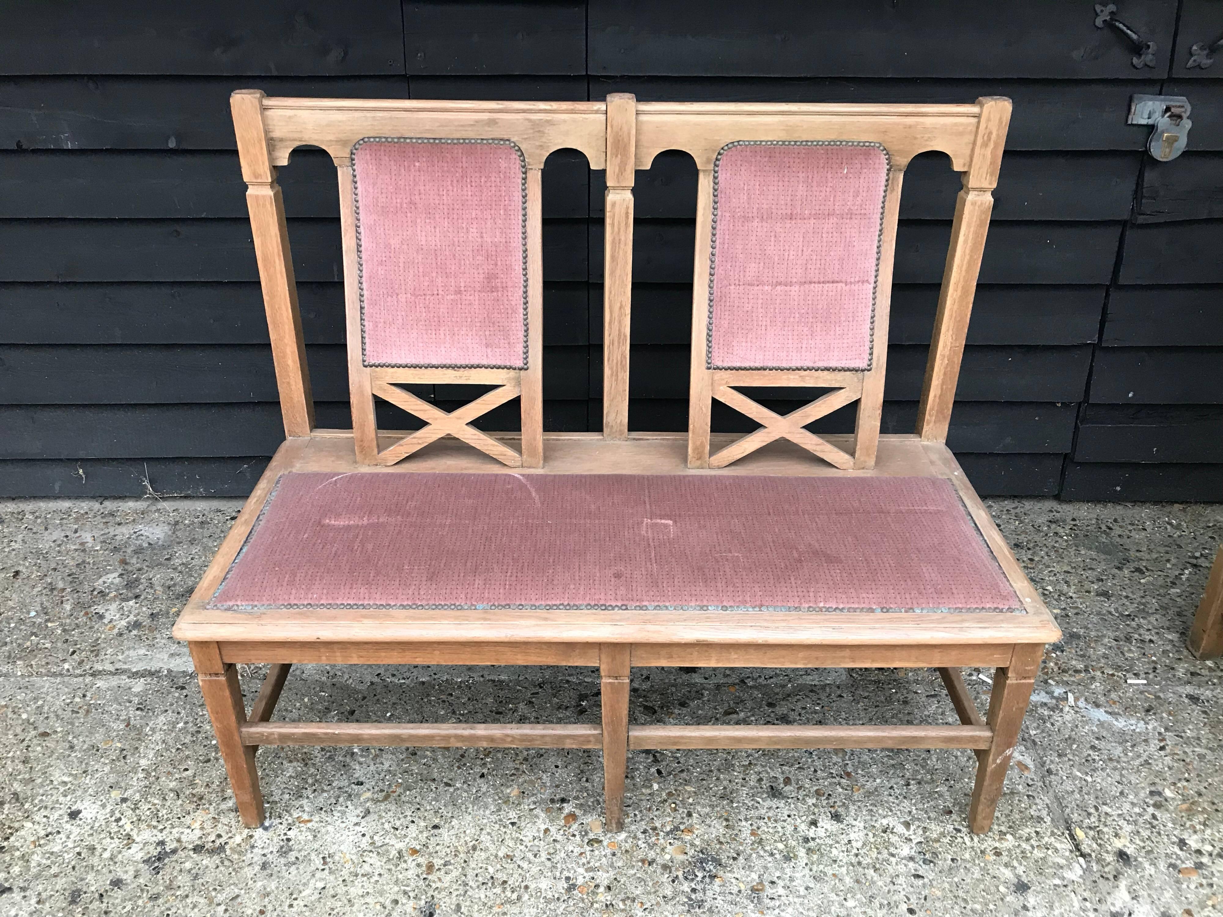 Six Arts & Crafts Matching Oak Cafe Settles or Loveseats with Shaped Back Rests 2