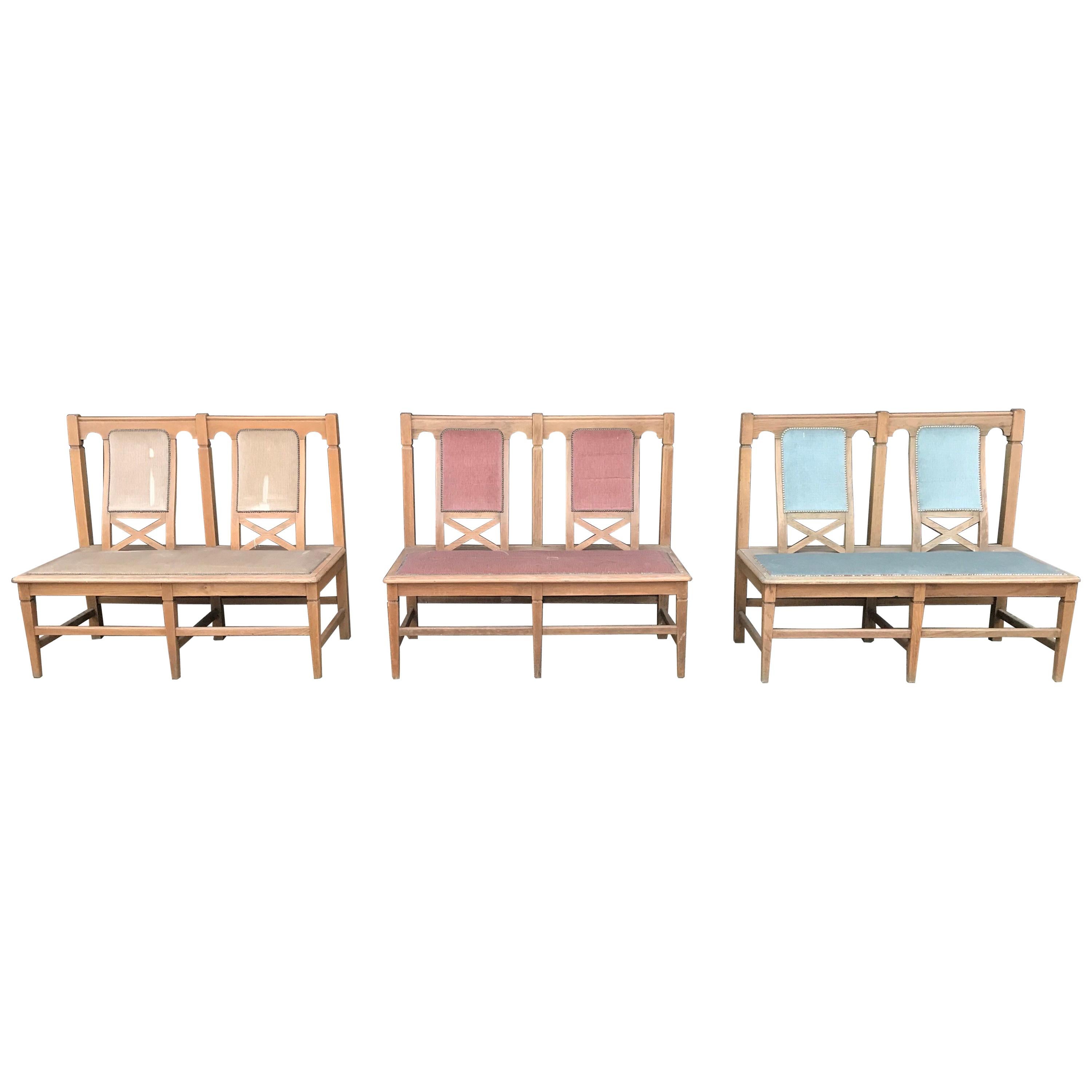 Six Arts & Crafts Matching Oak Cafe Settles or Loveseats with Shaped Back Rests