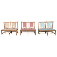 Six Arts & Crafts Matching Oak Cafe Settles or Loveseats with Shaped Back Rests