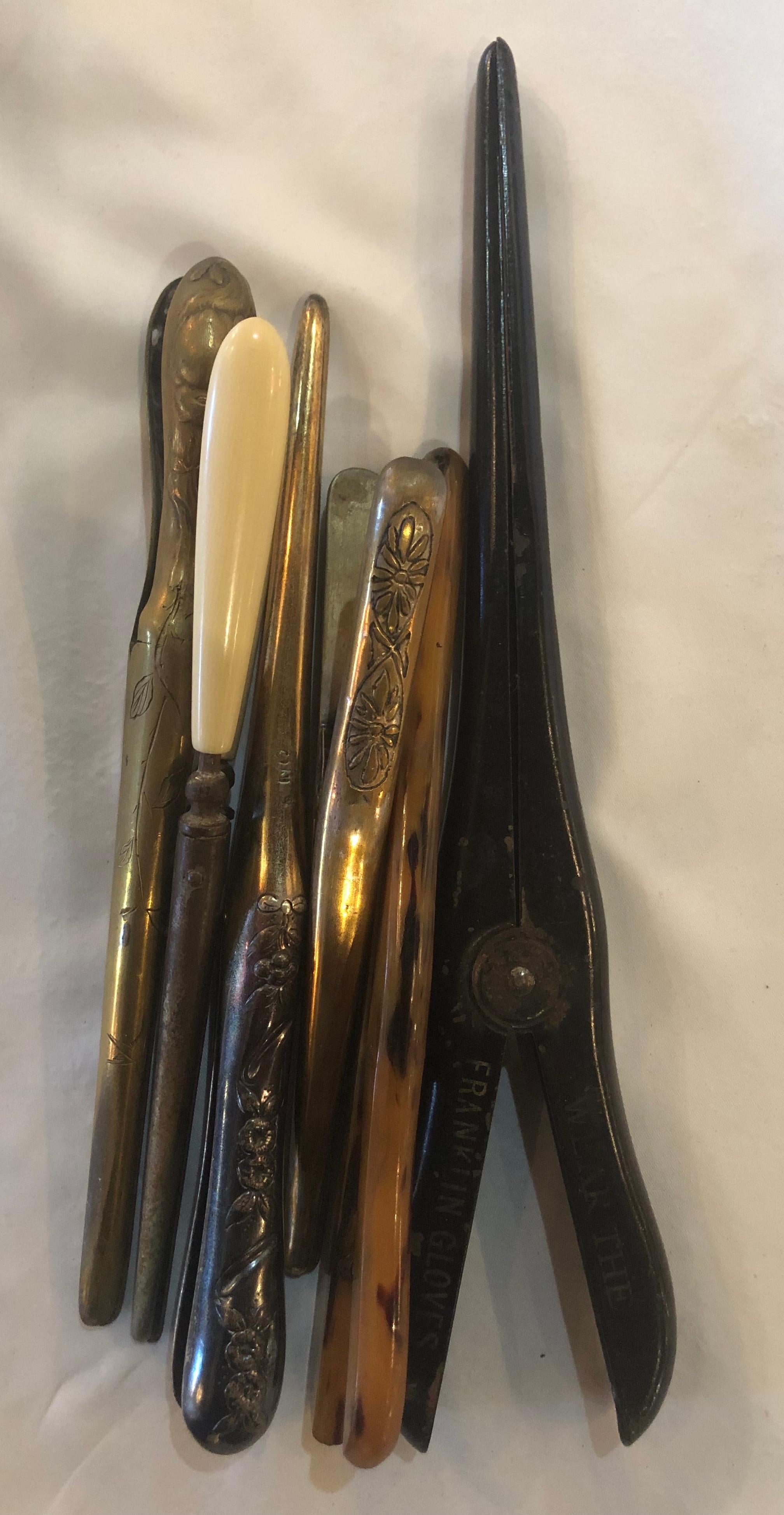 Six Assorted Metal and One Bakelite Antique Glove Stretchers Some Engraved For Sale 2
