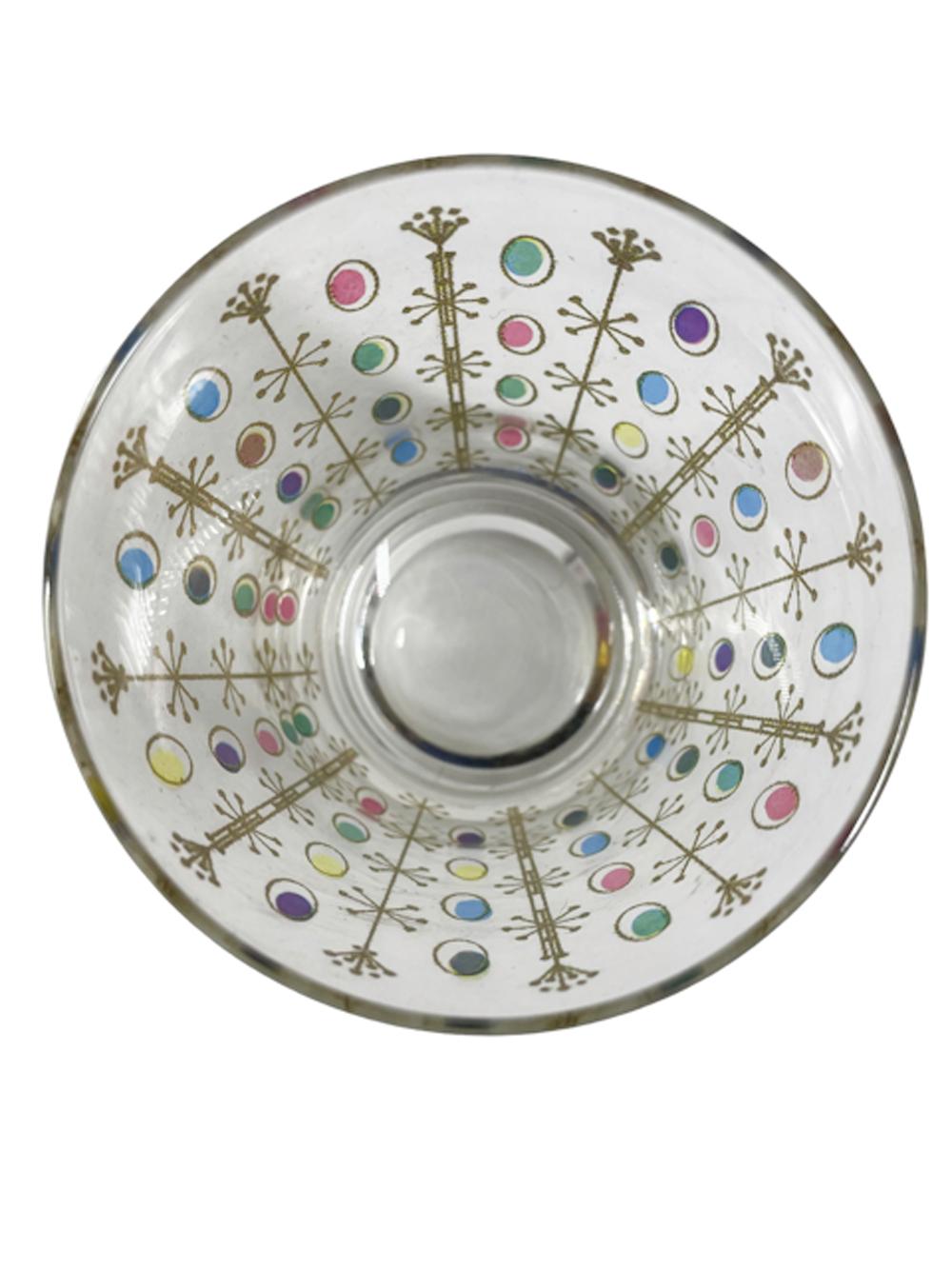 Six verres d'époque atomique double Old Fashion avec bijoux en émail ovale et étoiles en or Bon état - En vente à Chapel Hill, NC