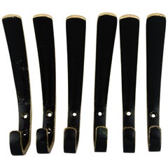 Six Austrian Brass Wall Hooks by Hertha Baller