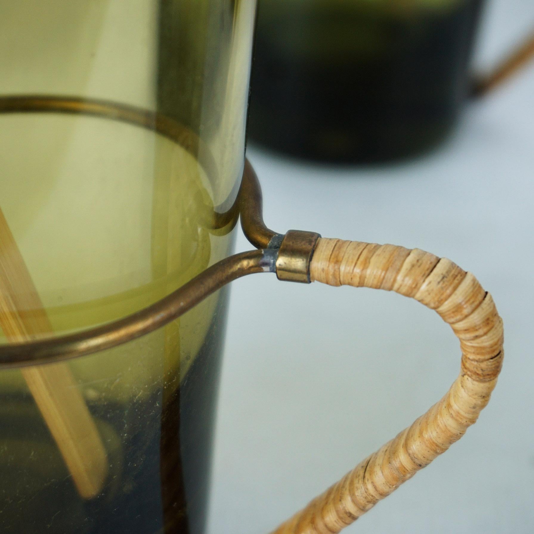 Mid-20th Century Six Austrian Midcentury green Glasses with Bamboo Stirrers by Carl Auböck