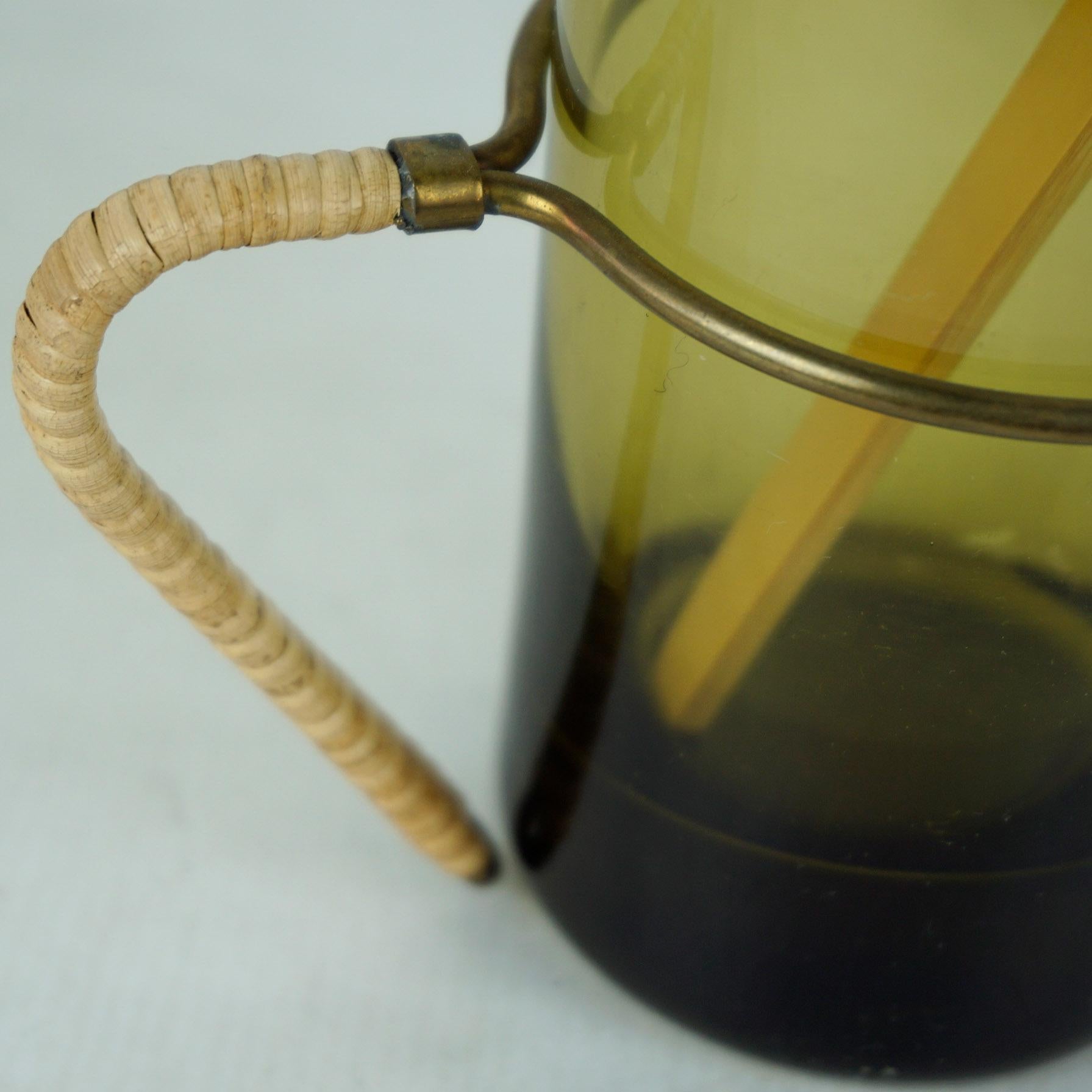 Brass Six Austrian Midcentury green Glasses with Bamboo Stirrers by Carl Auböck