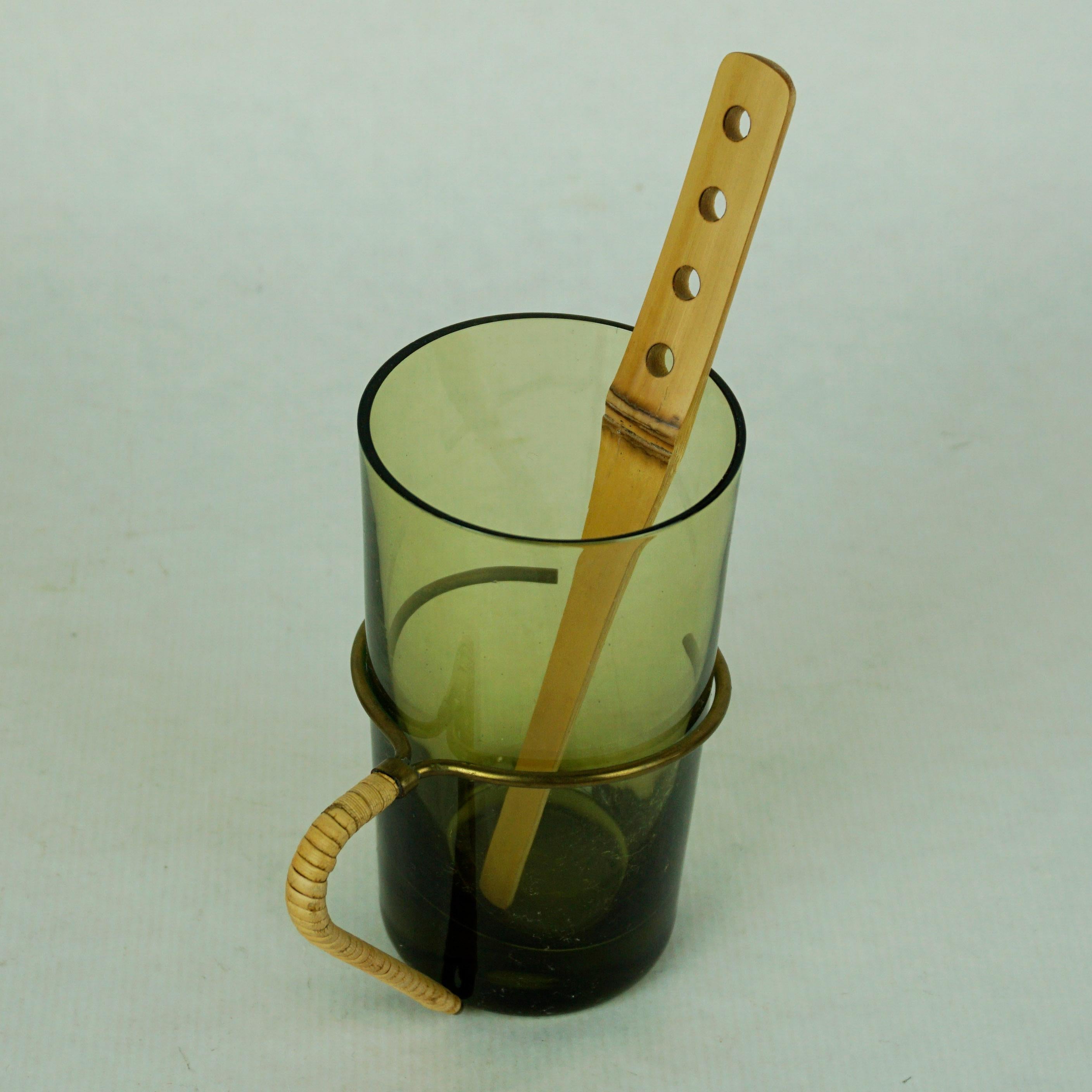 Six Austrian Midcentury green Glasses with Bamboo Stirrers by Carl Auböck 1