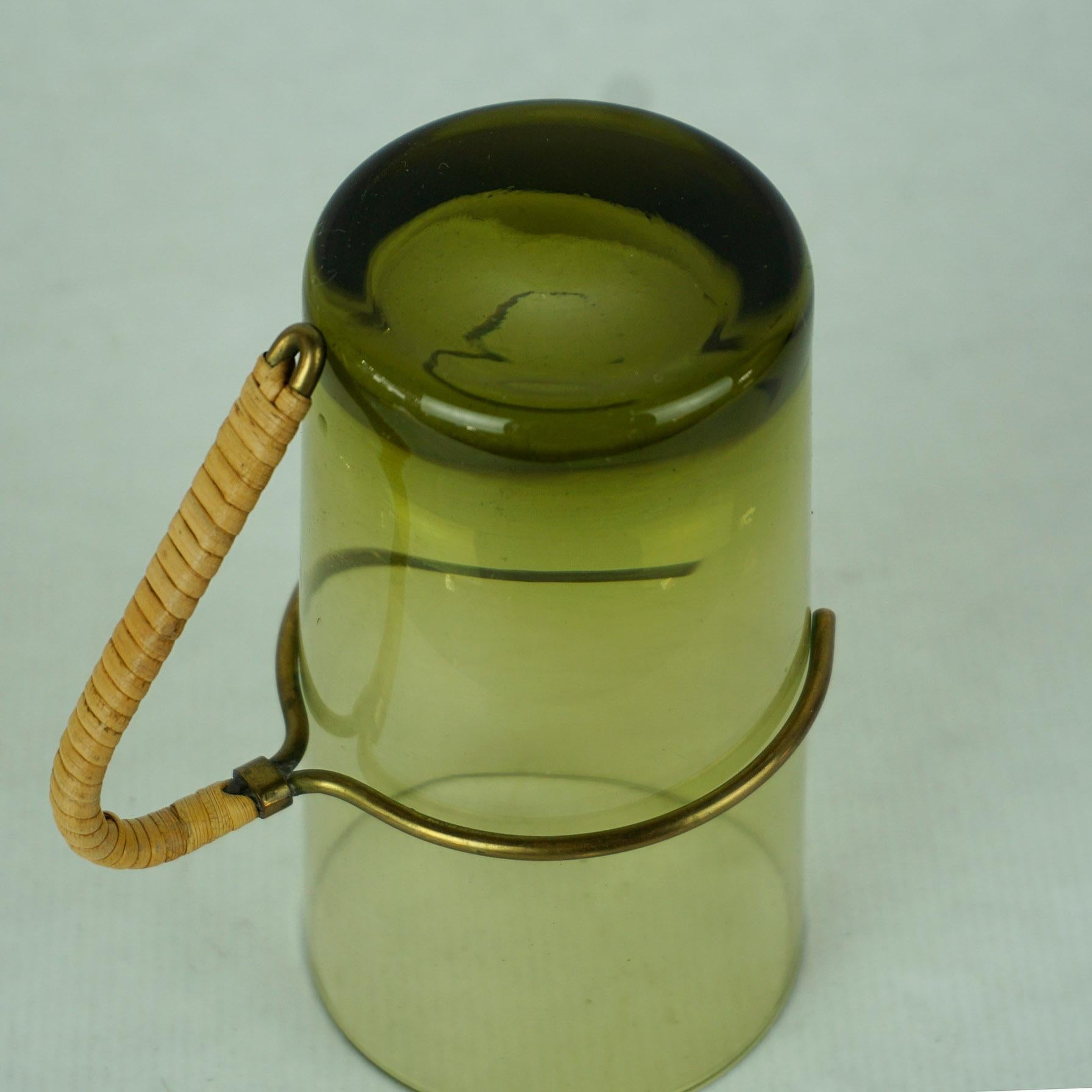 Six Austrian Midcentury green Glasses with Bamboo Stirrers by Carl Auböck 3