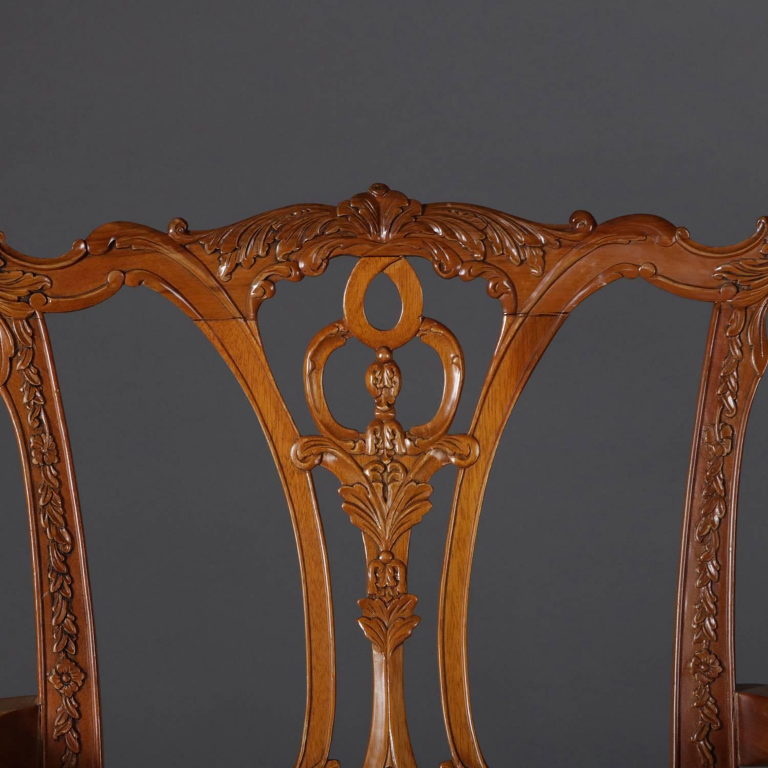 Six Baker School Carved Mahogany Chippendale Style Ribbon Back Dining Chairs 4