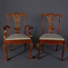 Six Baker School Carved Mahogany Chippendale Style Ribbon Back Dining Chairs