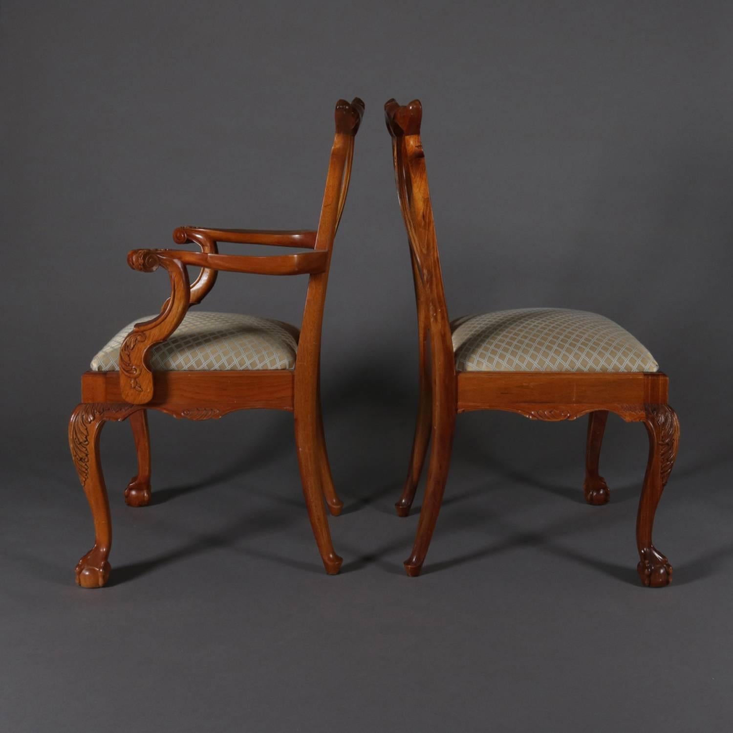 20th Century Six Baker School Carved Mahogany Chippendale Style Ribbon Back Dining Chairs