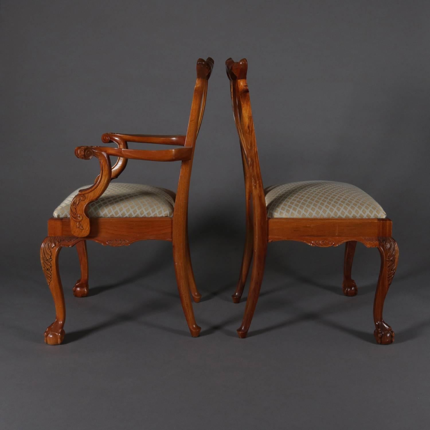 American Six Baker School Carved Mahogany Chippendale Style Ribbon Back Dining Chairs