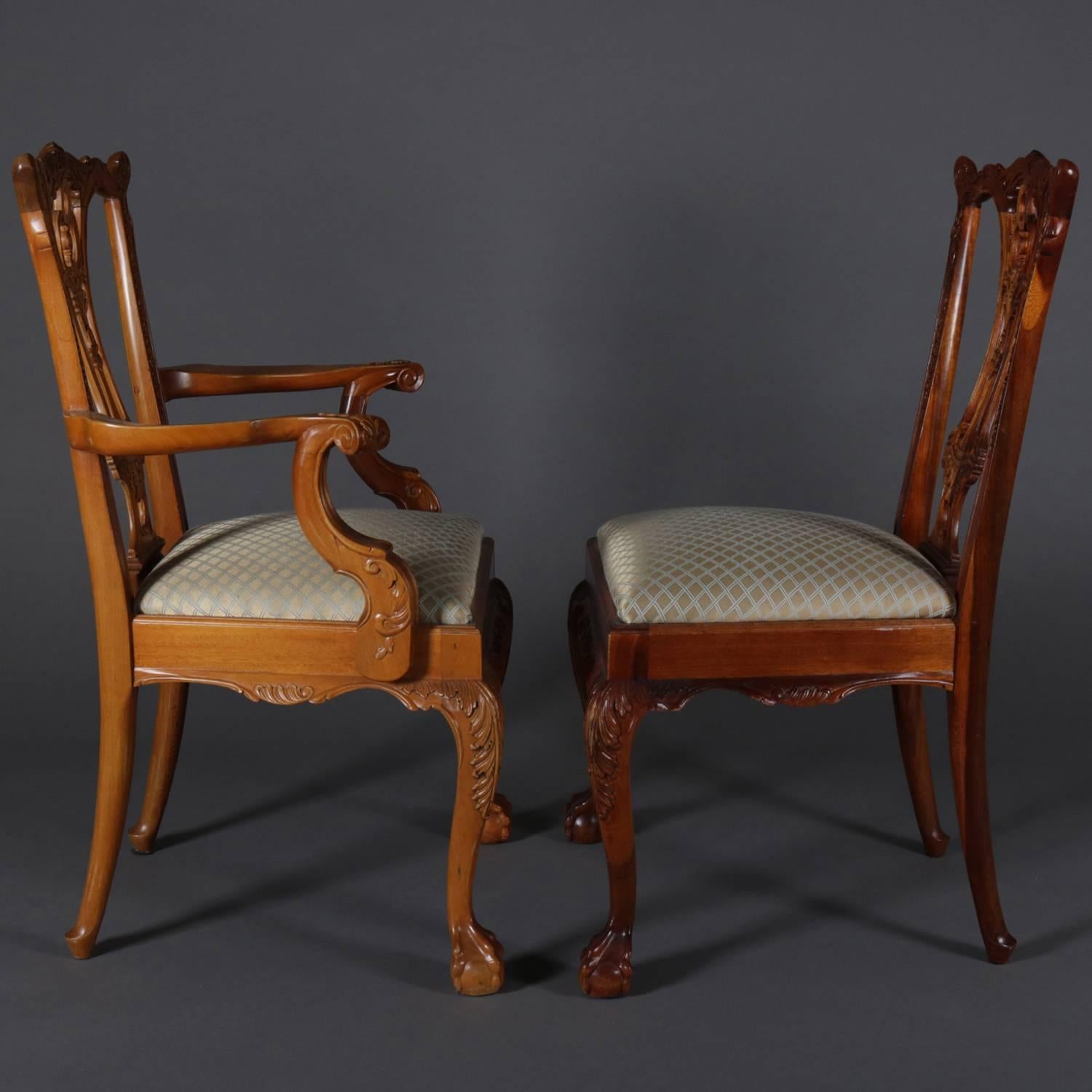 Upholstery Six Baker School Carved Mahogany Chippendale Style Ribbon Back Dining Chairs