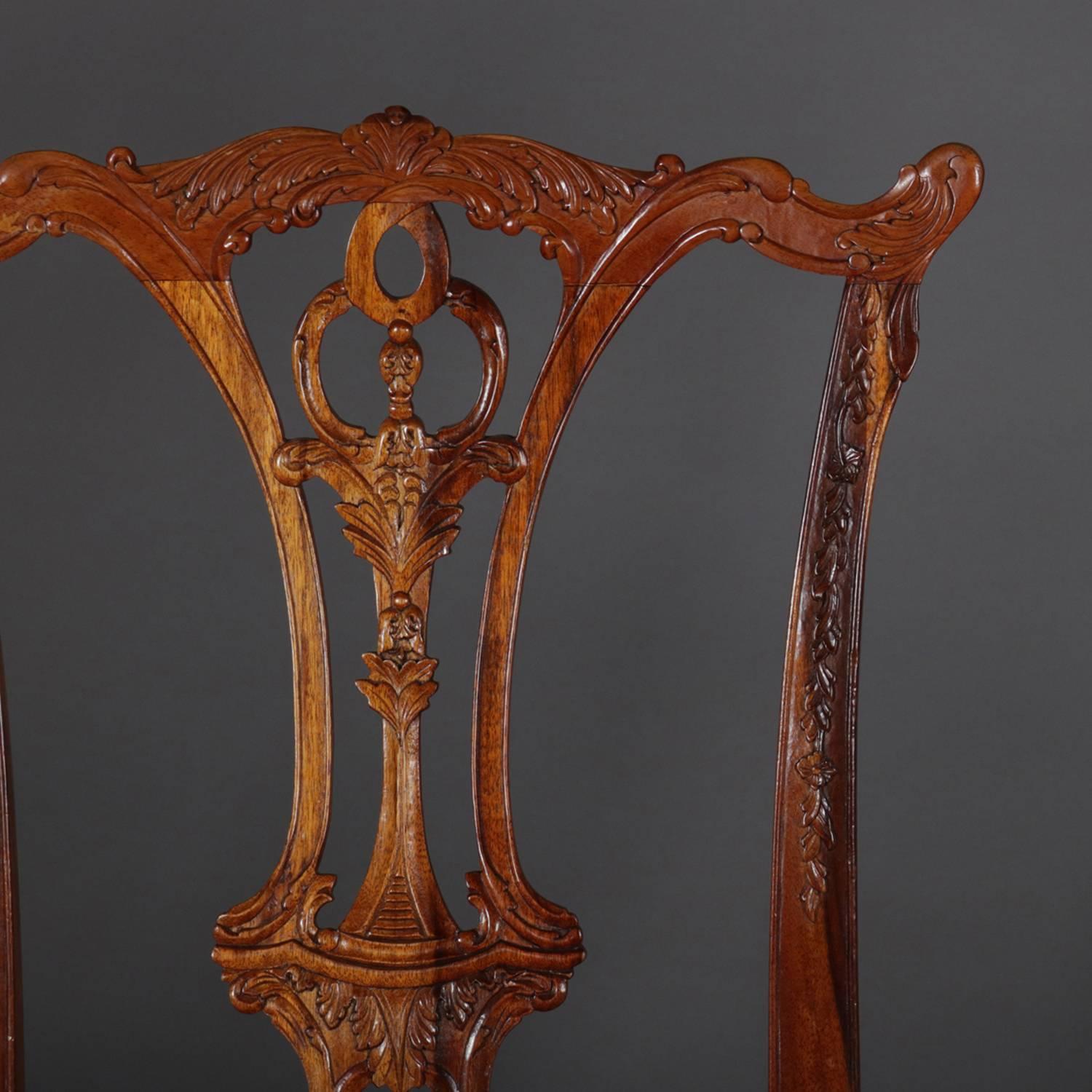Six Baker School Carved Mahogany Chippendale Style Ribbon Back Dining Chairs 3