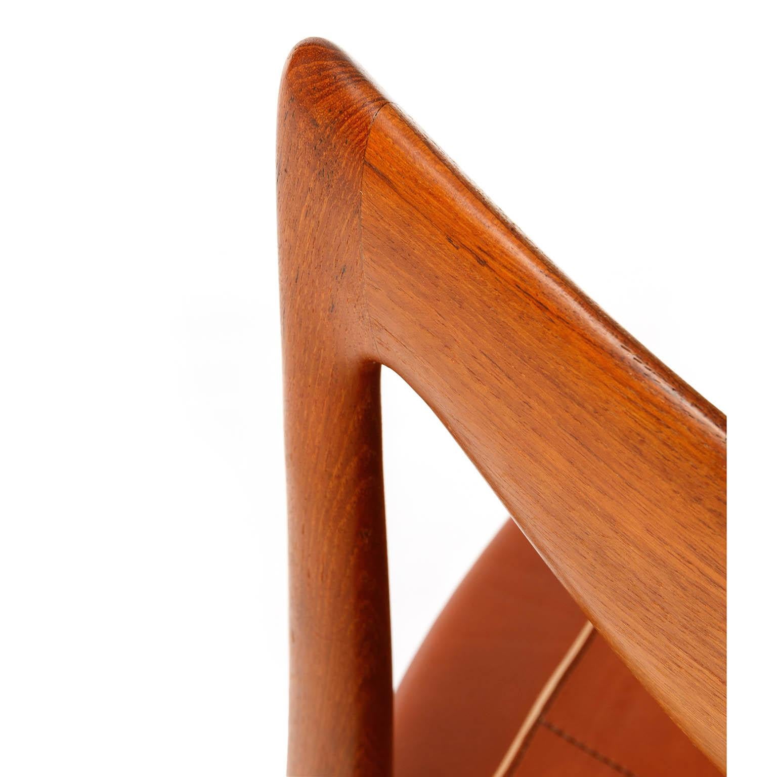 Six 'Bambi' Chairs Rastad & Relling for Gustav Bahus, Cognac Leather Teak, 1950s For Sale 5