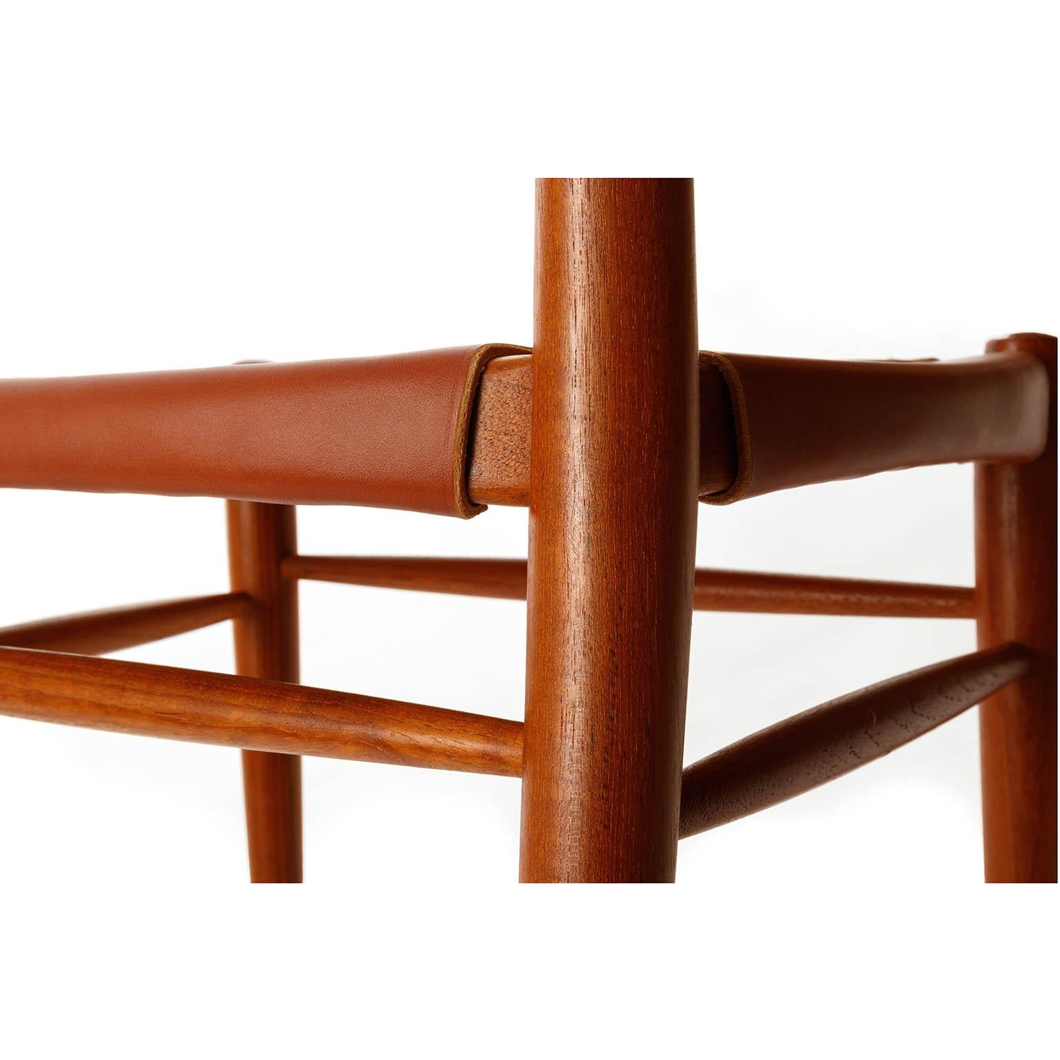 Six 'Bambi' Chairs Rastad & Relling for Gustav Bahus, Cognac Leather Teak, 1950s For Sale 6