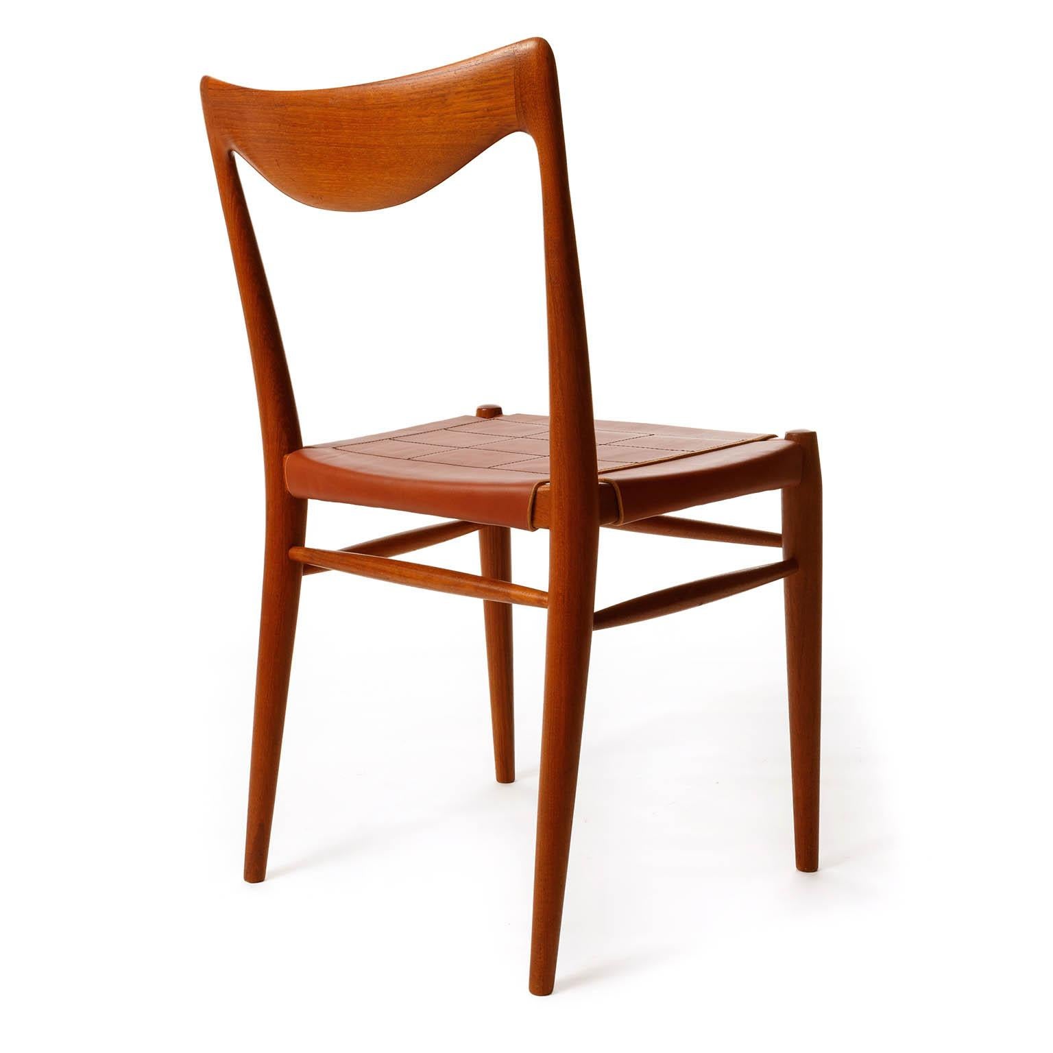 Six 'Bambi' Chairs Rastad & Relling for Gustav Bahus, Cognac Leather Teak, 1950s For Sale 2