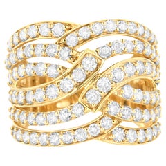 Six Band Diamond Bypass Cocktail Ring 3.12 Carats 10K Gold