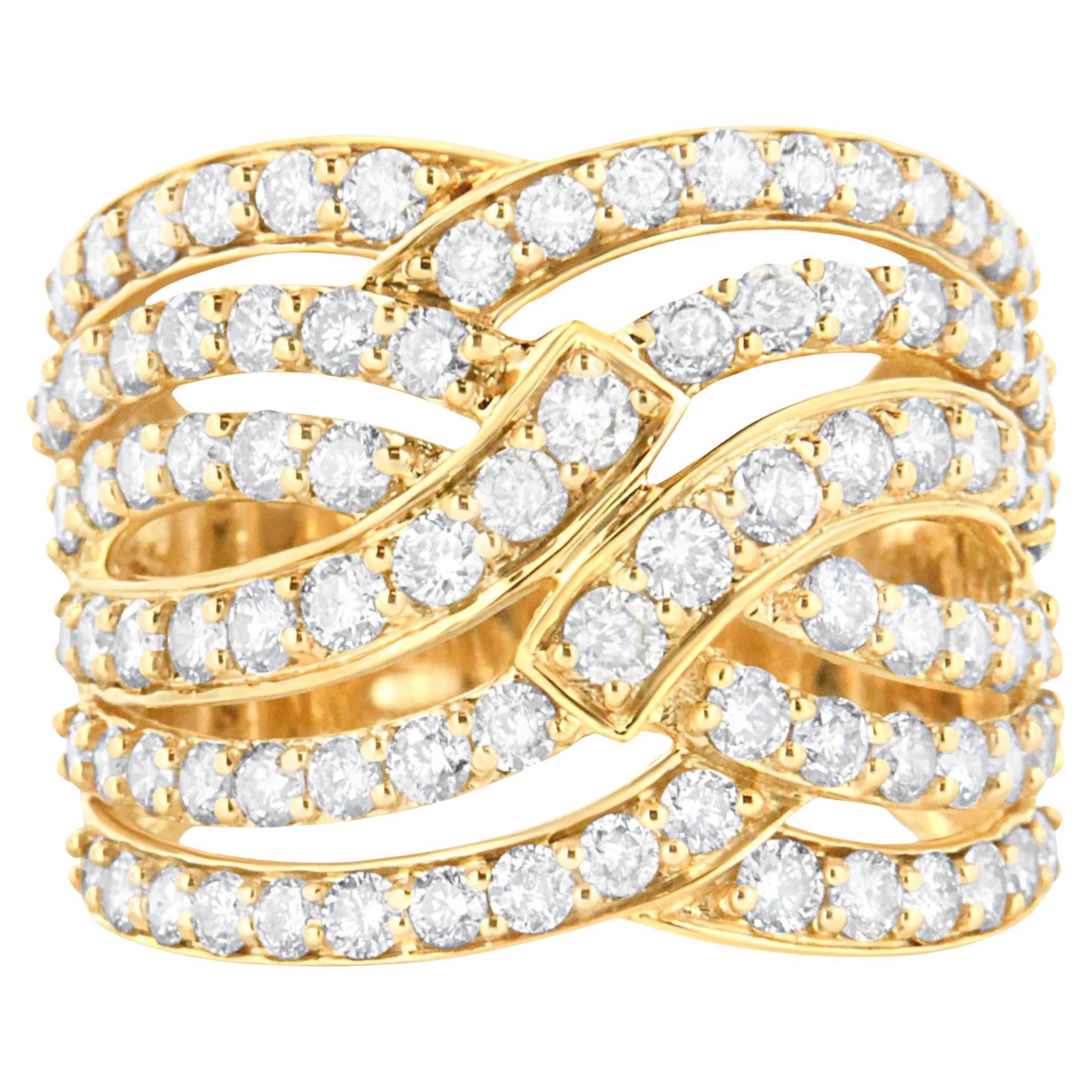 Six Band Diamond Bypass Cocktail Ring 3.12 Carats 10K Gold For Sale