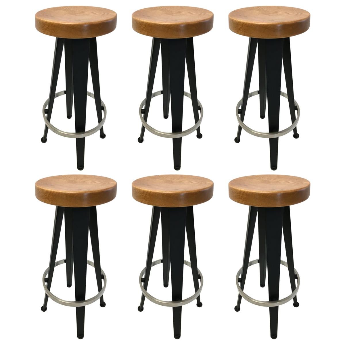 Six Bar Stools after Jean Prouvé, NYC, circa 1989 at 1stDibs jean