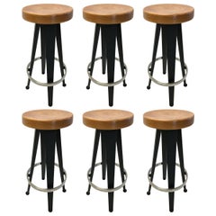 Vintage Six Bar Stools after Jean Prouvé, NYC, circa 1989