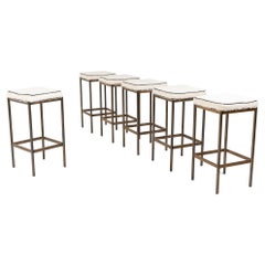 Six Bar Stools with Brass Frame, Italy, Mid-20th Century
