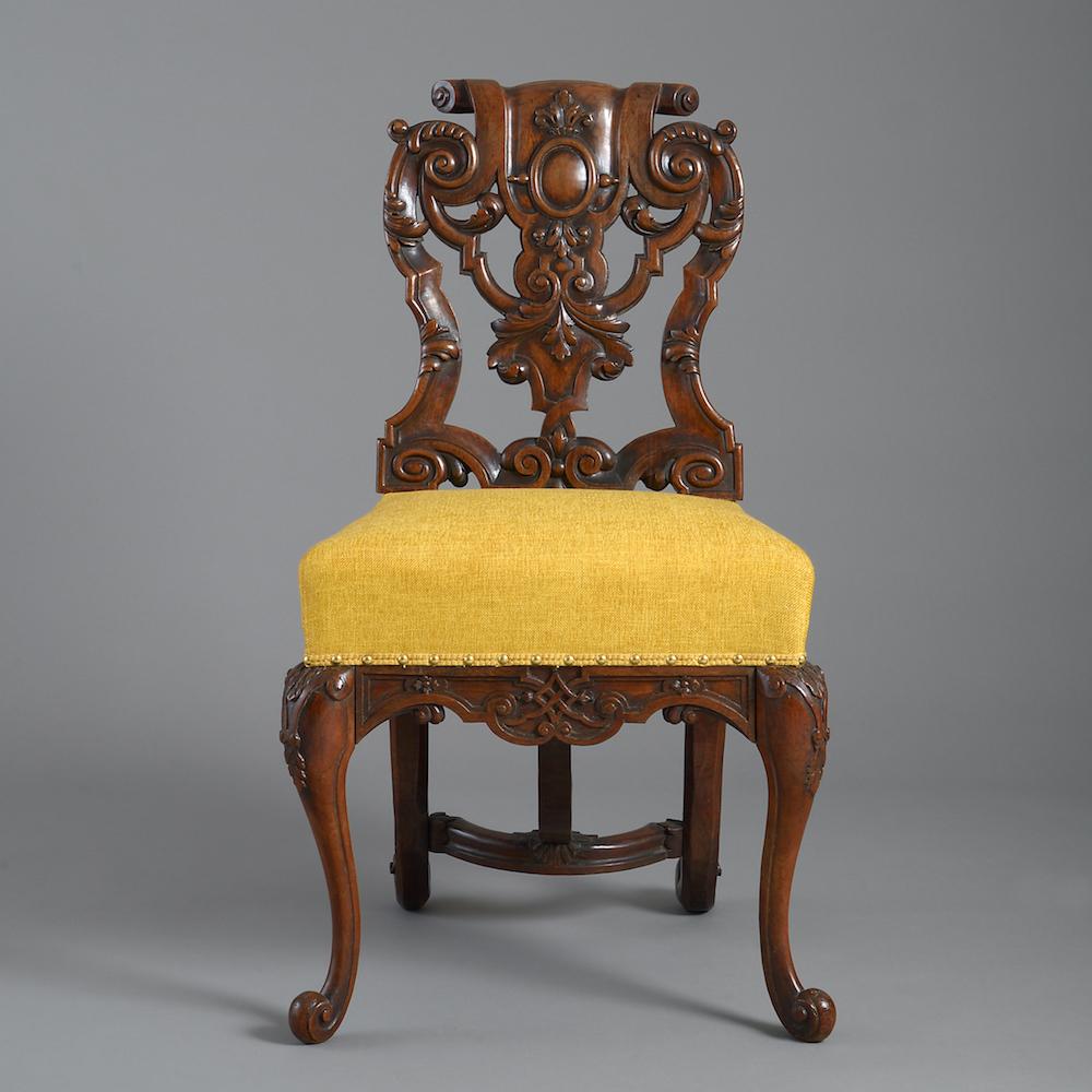 A fine set of six Baroque walnut chairs, Dutch, circa 1720.